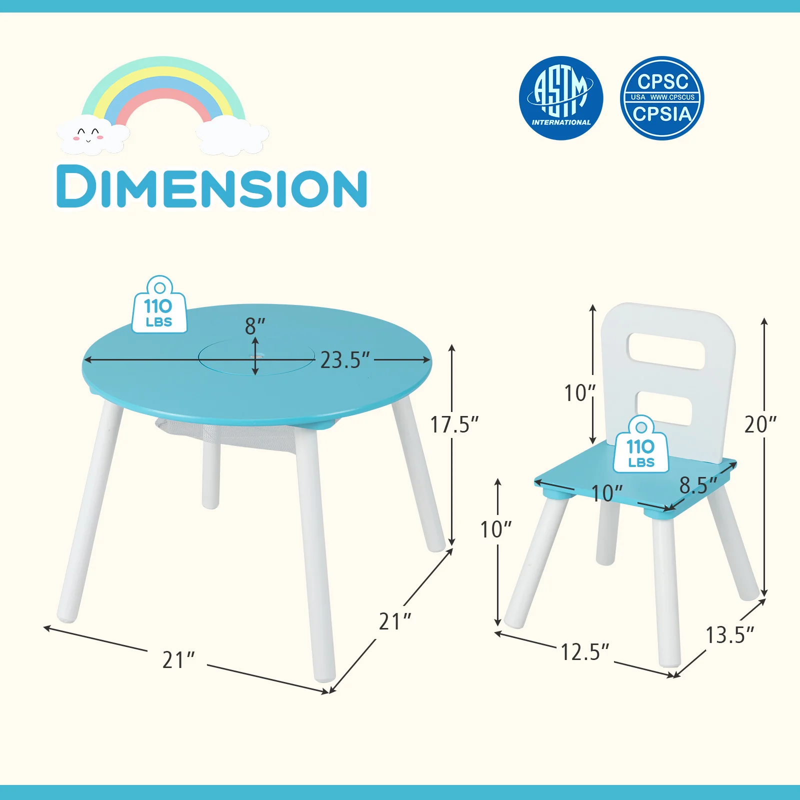 Kids Table And Chair Set With Mesh Storage, Blue - Image 5