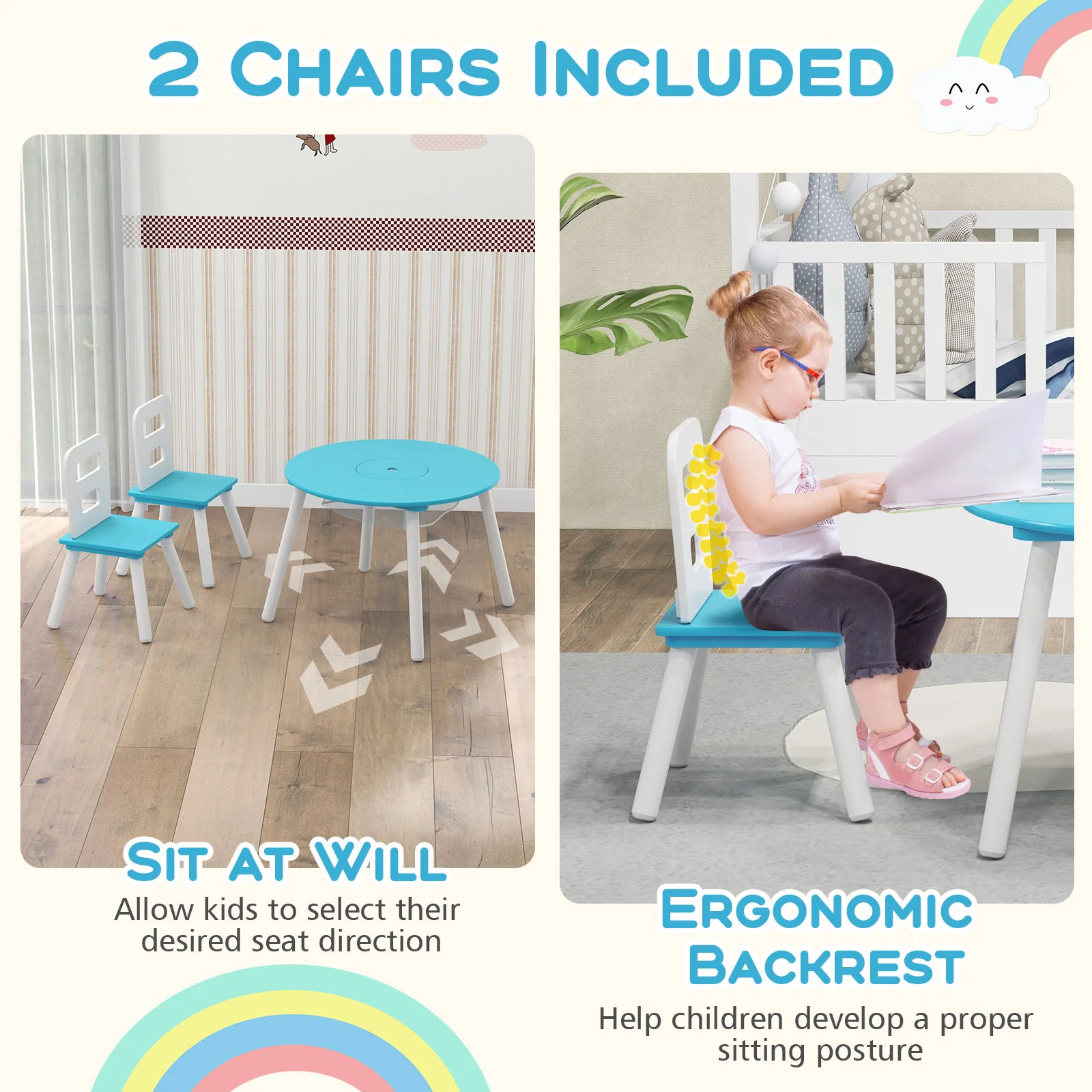 Kids Table And Chair Set With Mesh Storage, Blue - Image 7