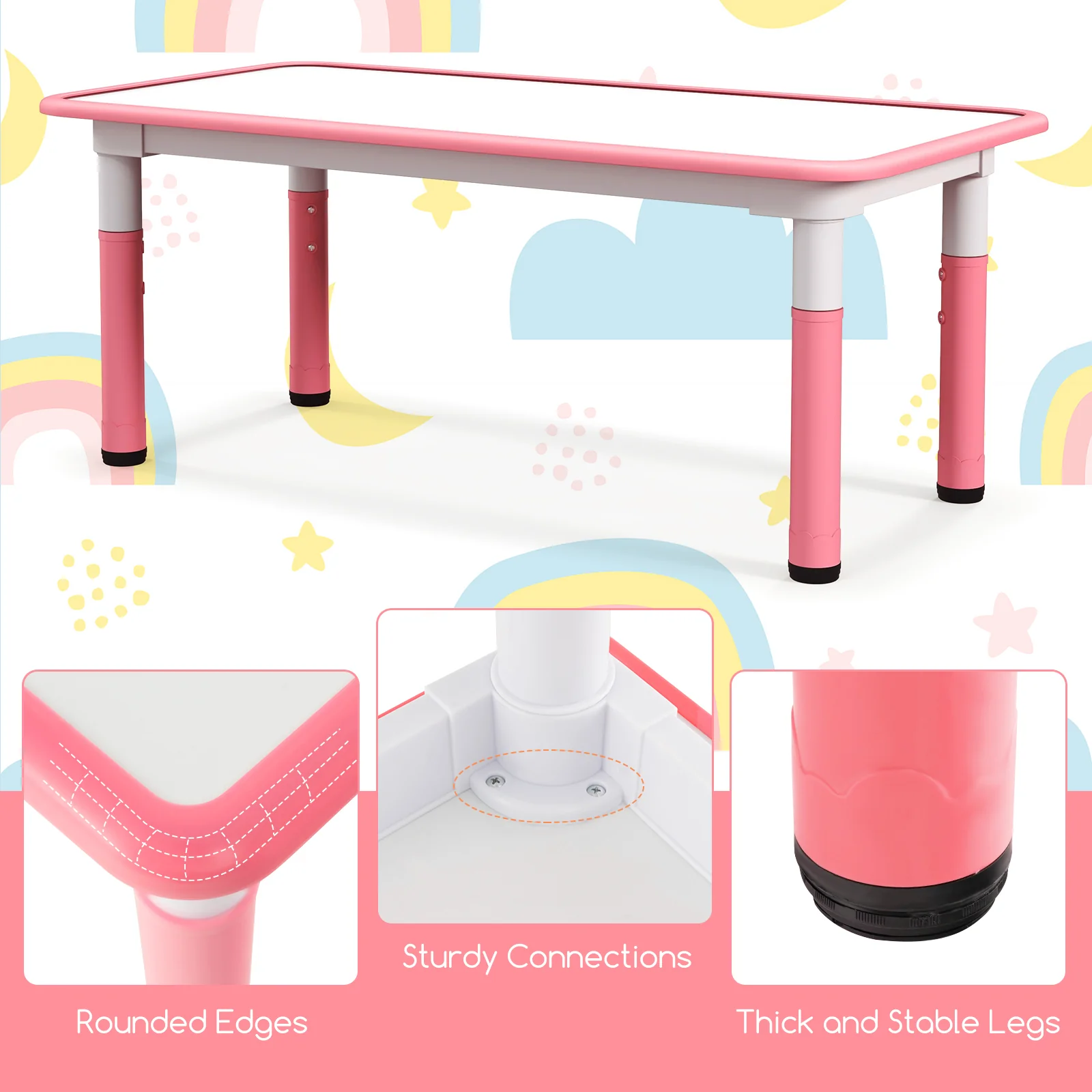 Kids Table And Chairs Set, 4-Piece, Graffiti Desktop, Pink - Image 10