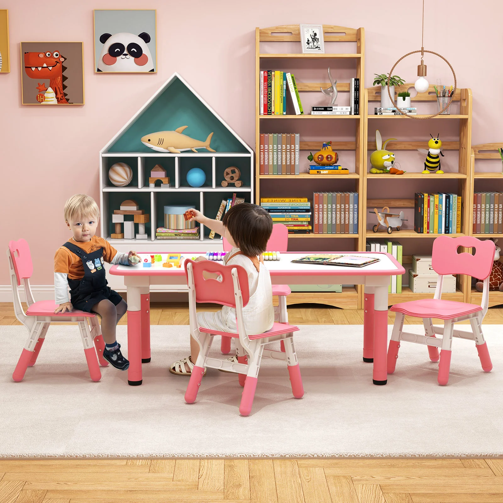 Kids Table And Chairs Set, 4-Piece, Graffiti Desktop, Pink - Image 3
