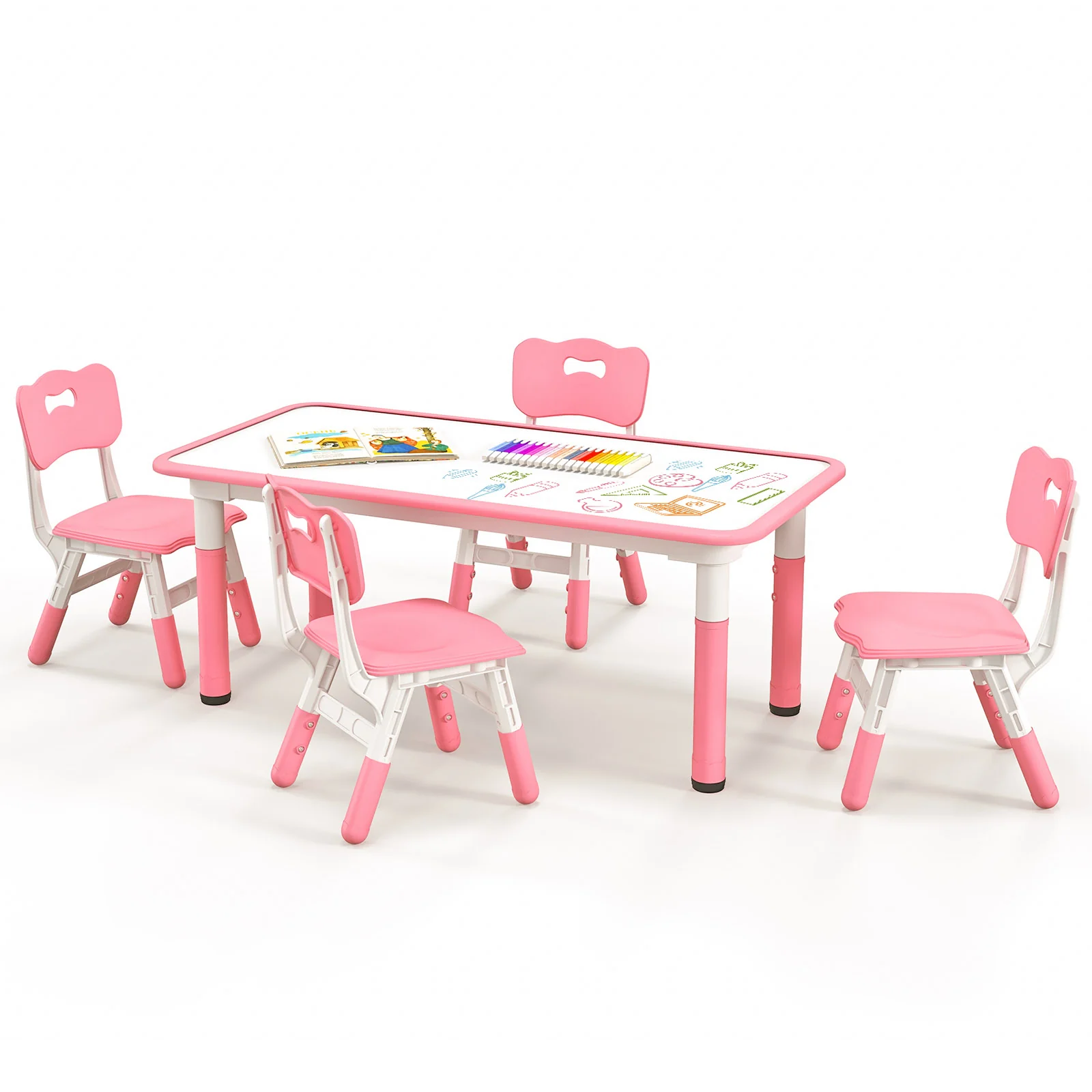 Kids Table And Chairs Set, 4-Piece, Graffiti Desktop, Pink - Image 4