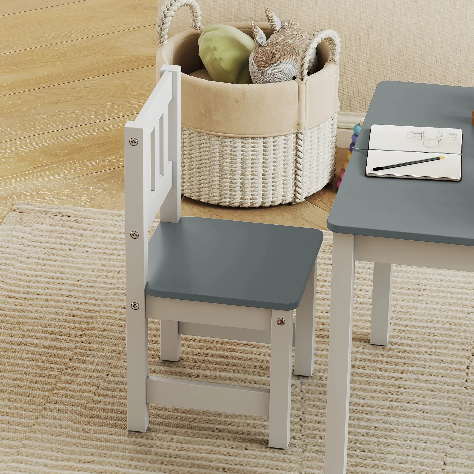 Kids Table and Chairs Set, Toddler Activity Table, 2 Chairs, Grey - Image 9