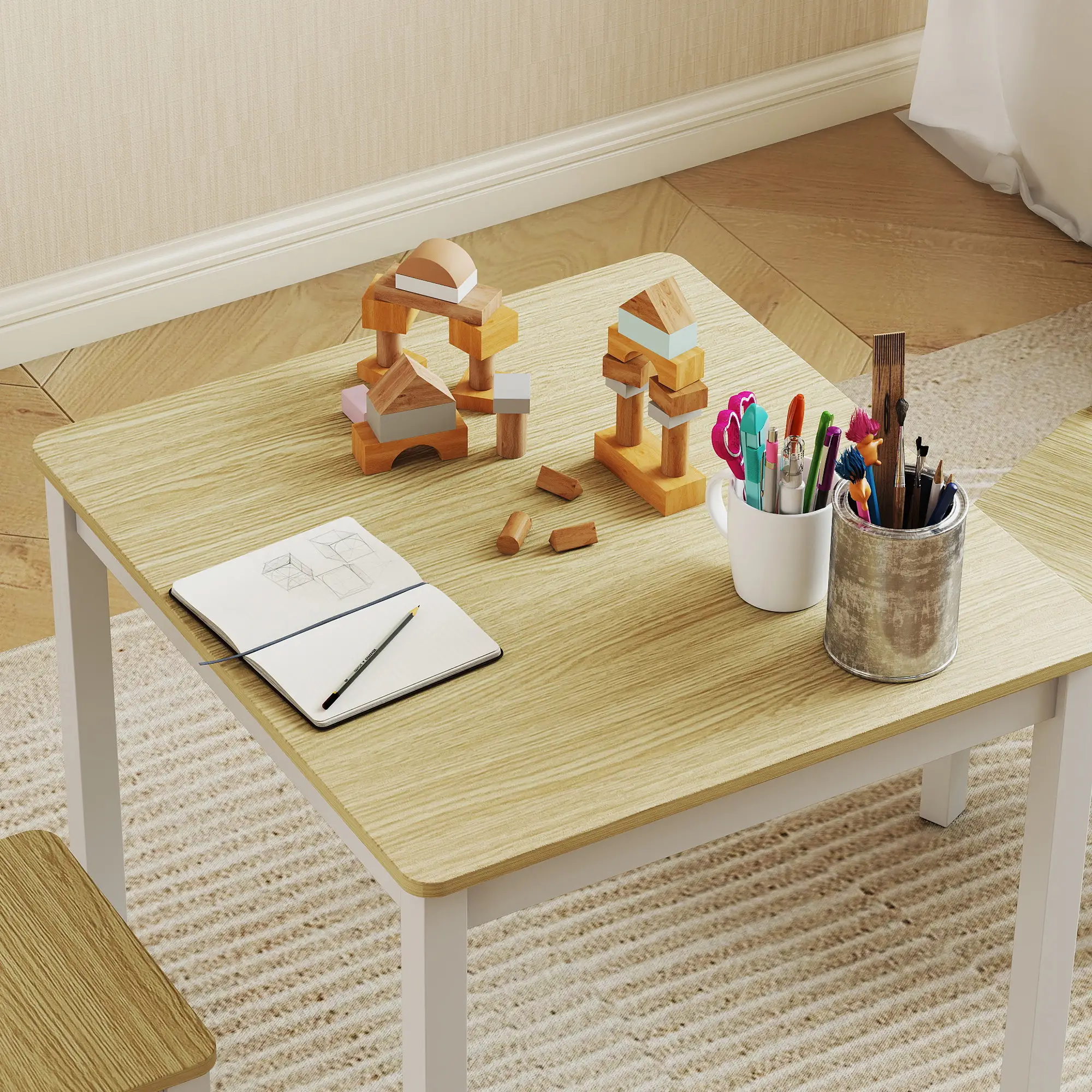 Kids Table And Chairs Set, Toddler Table And 2 Chair Set, Natural - Image 10