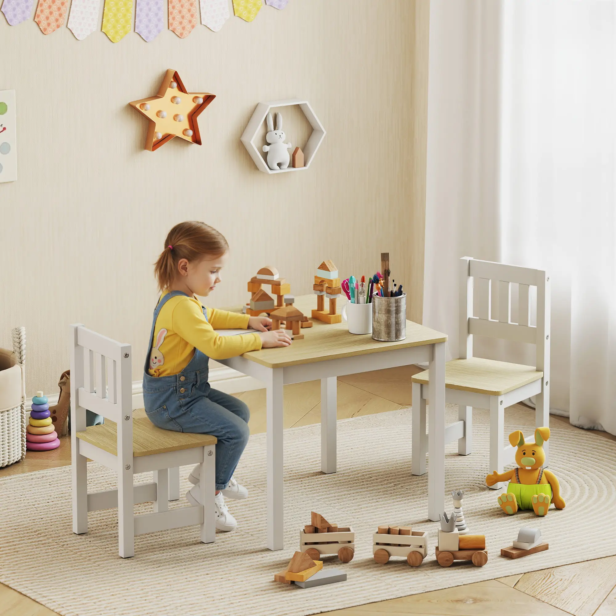 Kids Table And Chairs Set, Toddler Table And 2 Chair Set, Natural - Image 2