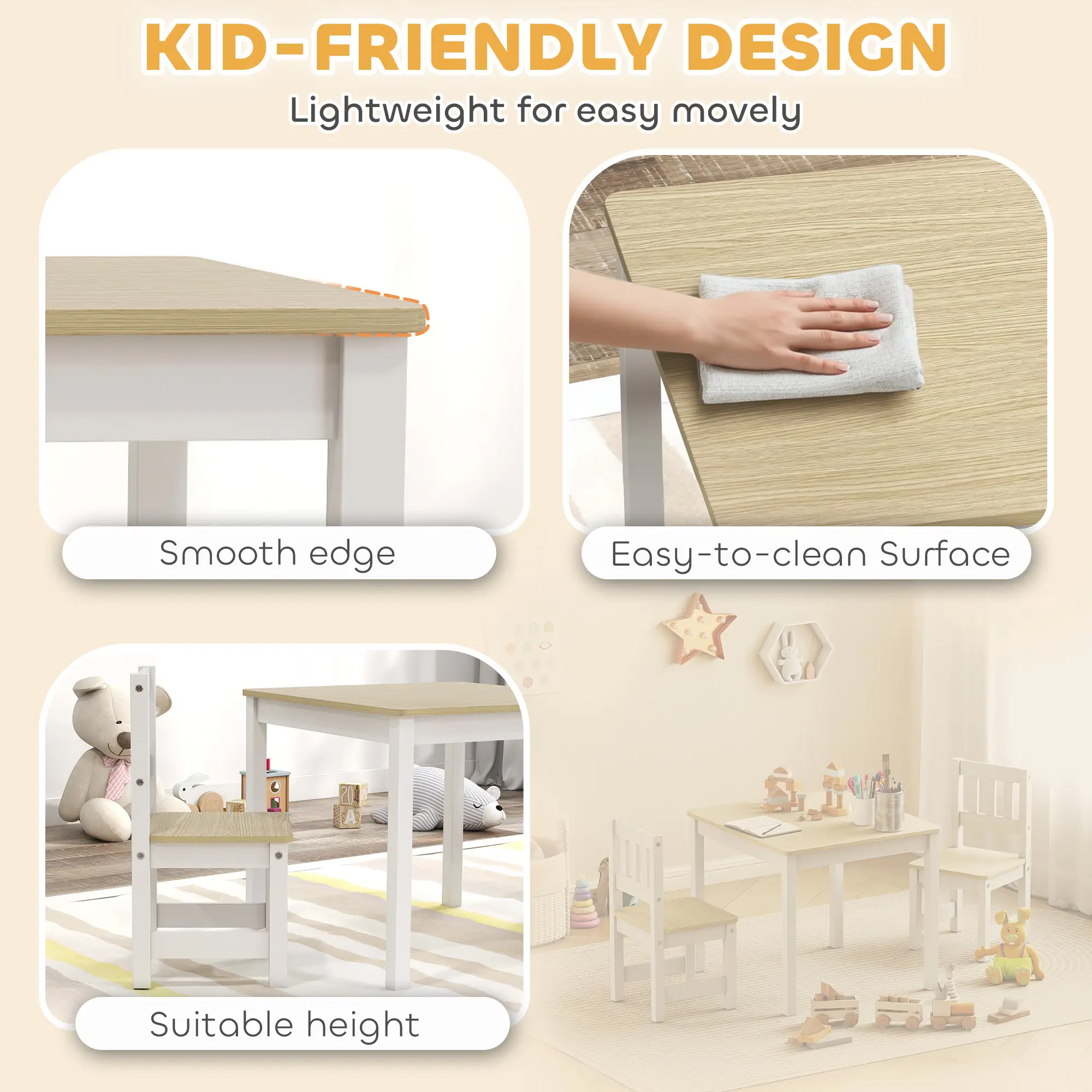 Kids Table And Chairs Set, Toddler Table And 2 Chair Set, Natural - Image 4