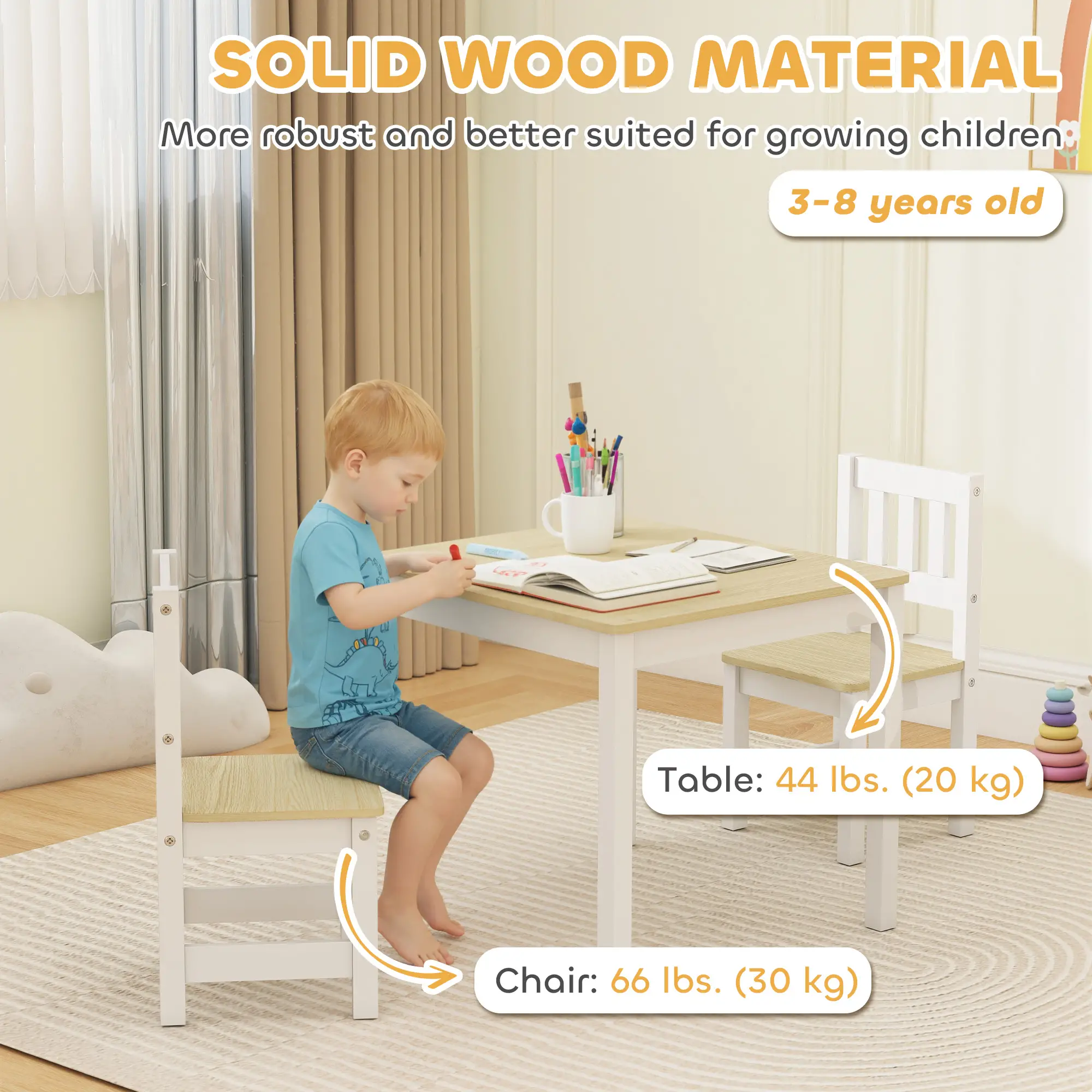 Kids Table And Chairs Set, Toddler Table And 2 Chair Set, Natural - Image 6