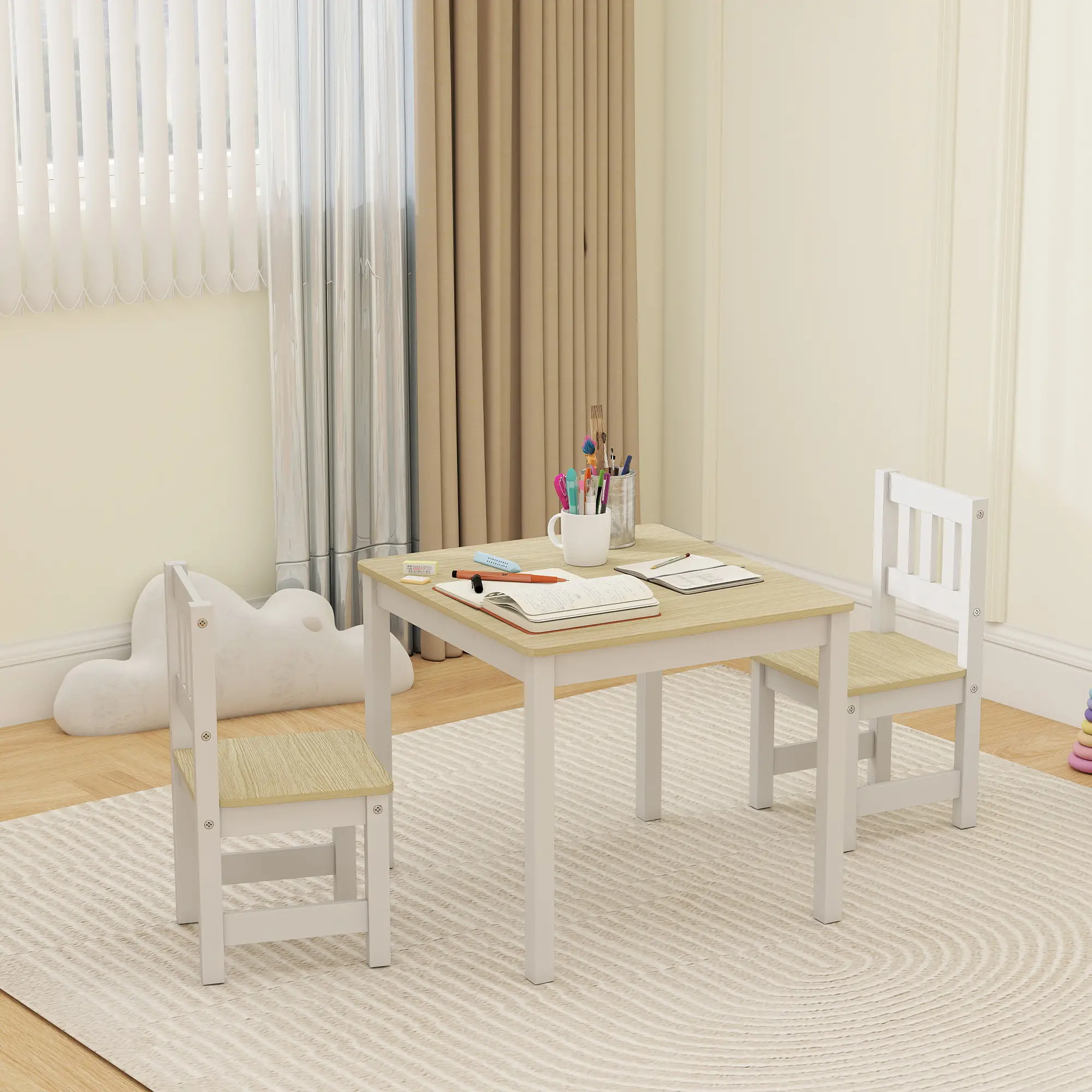 Kids Table And Chairs Set, Toddler Table And 2 Chair Set, Natural - Image 8