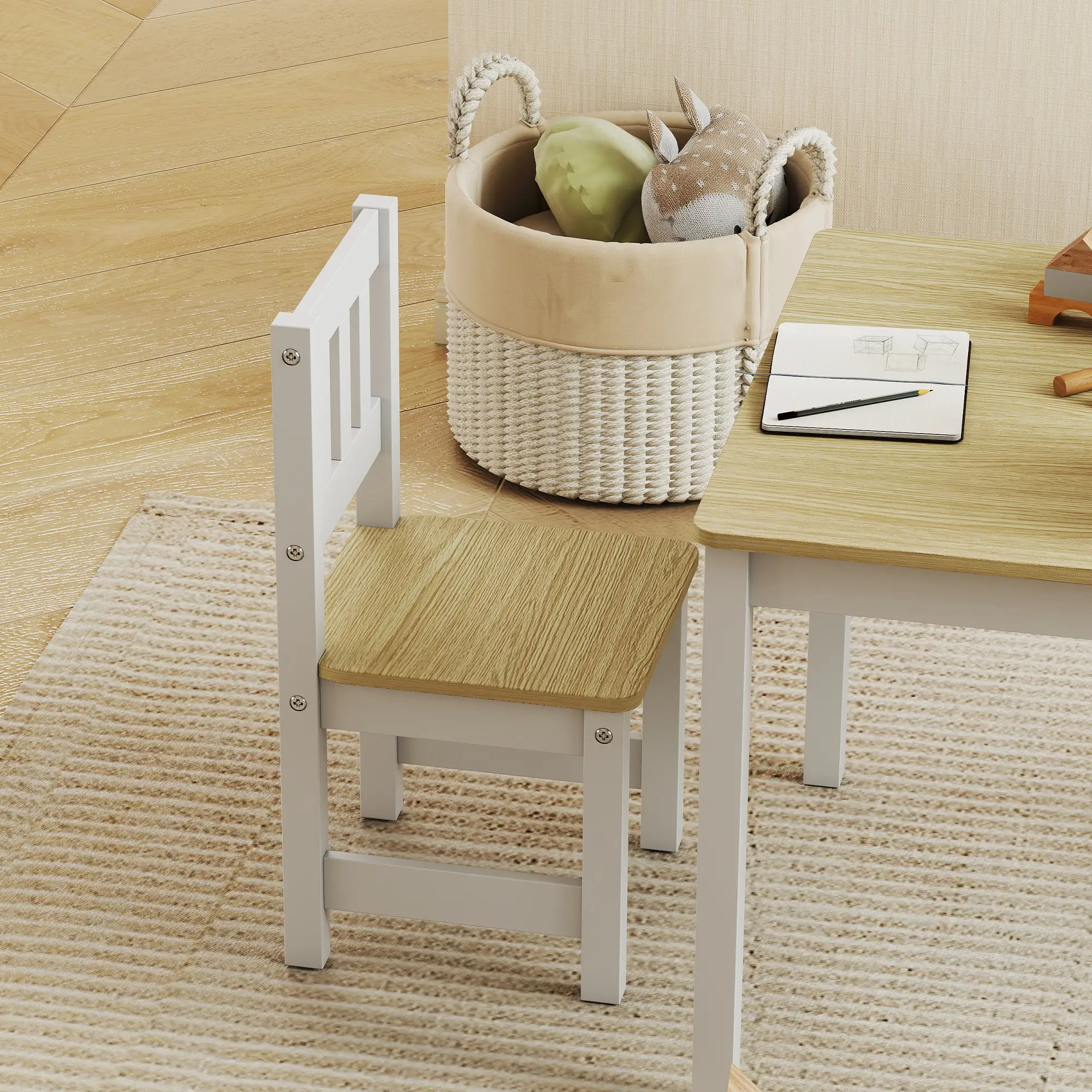 Kids Table And Chairs Set, Toddler Table And 2 Chair Set, Natural - Image 9