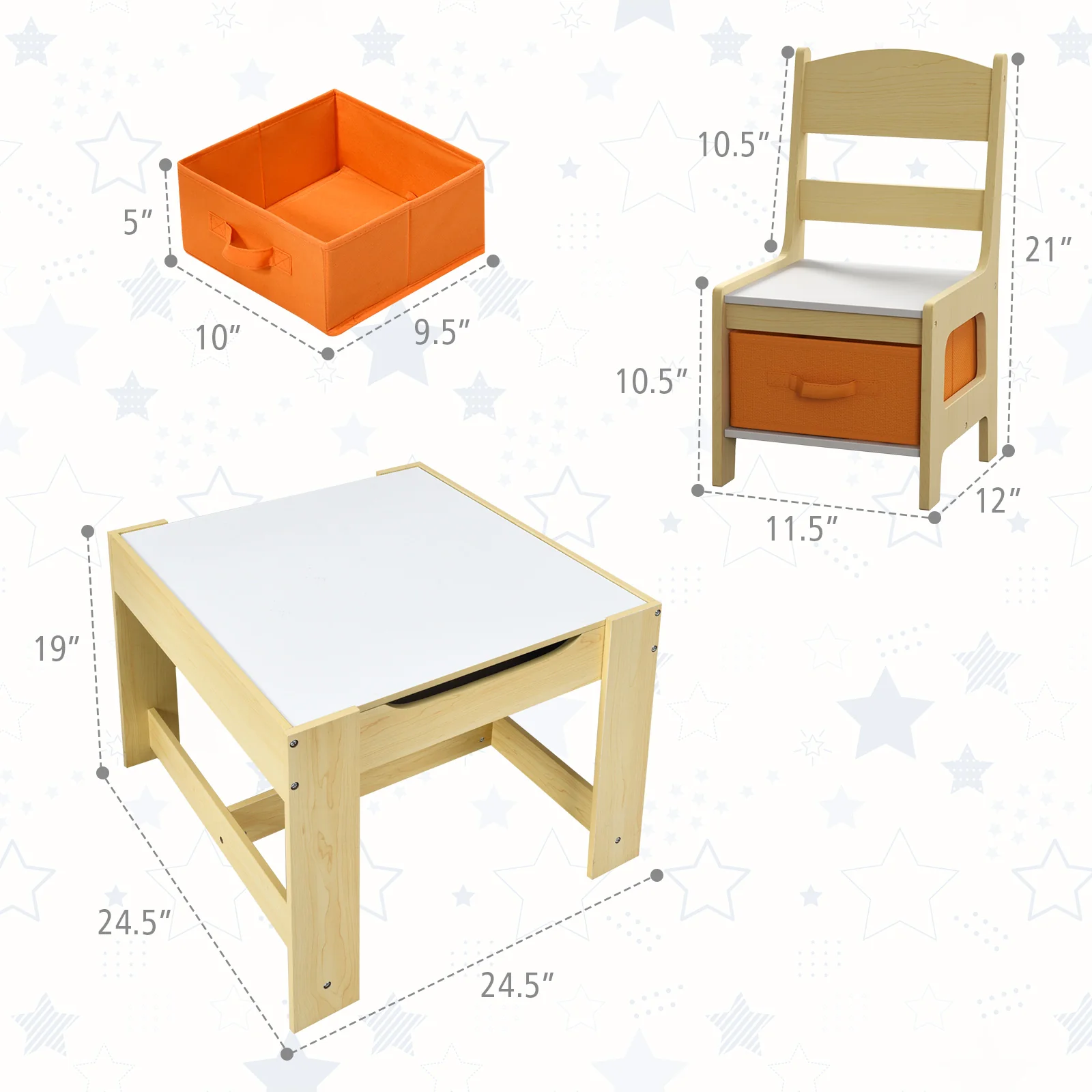 Kids Table Chairs Set, Storage Boxes, Blackboard Whiteboard, Natural - Image 6