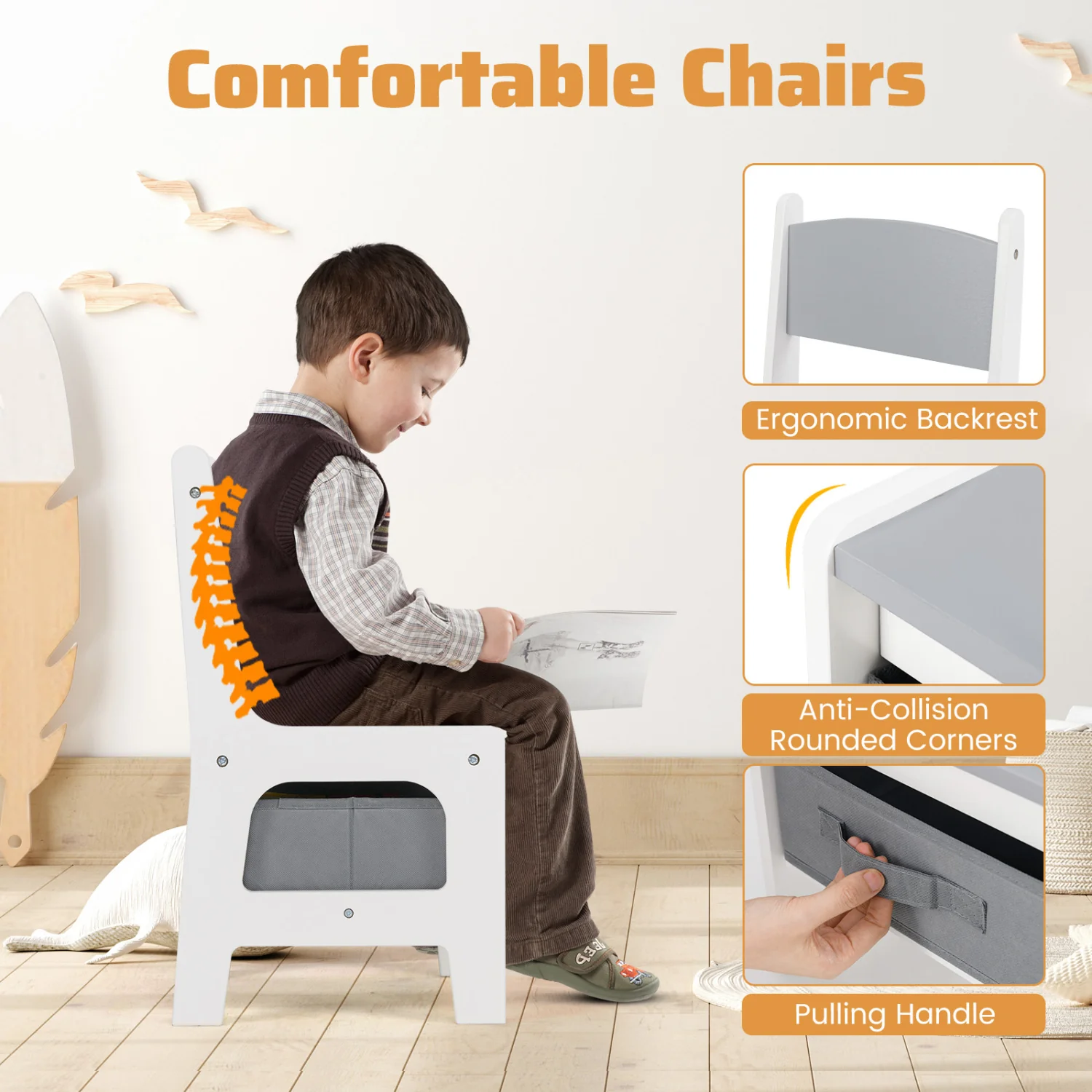 Kids Toddler Activity Table And Chairs Set, Reversible Tabletop, Gray - Image 9