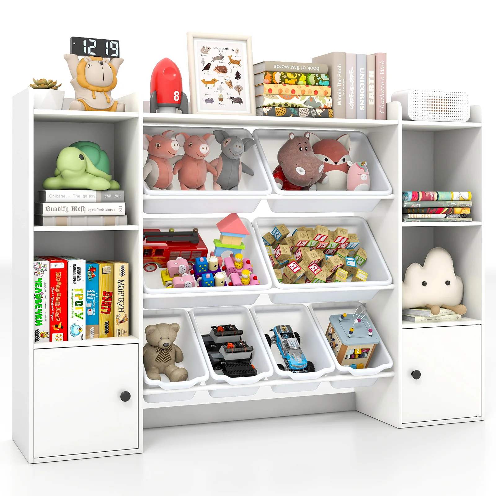 Kids Toy Storage and Bookshelf with Boxes and Open Shelves, White - Image 4