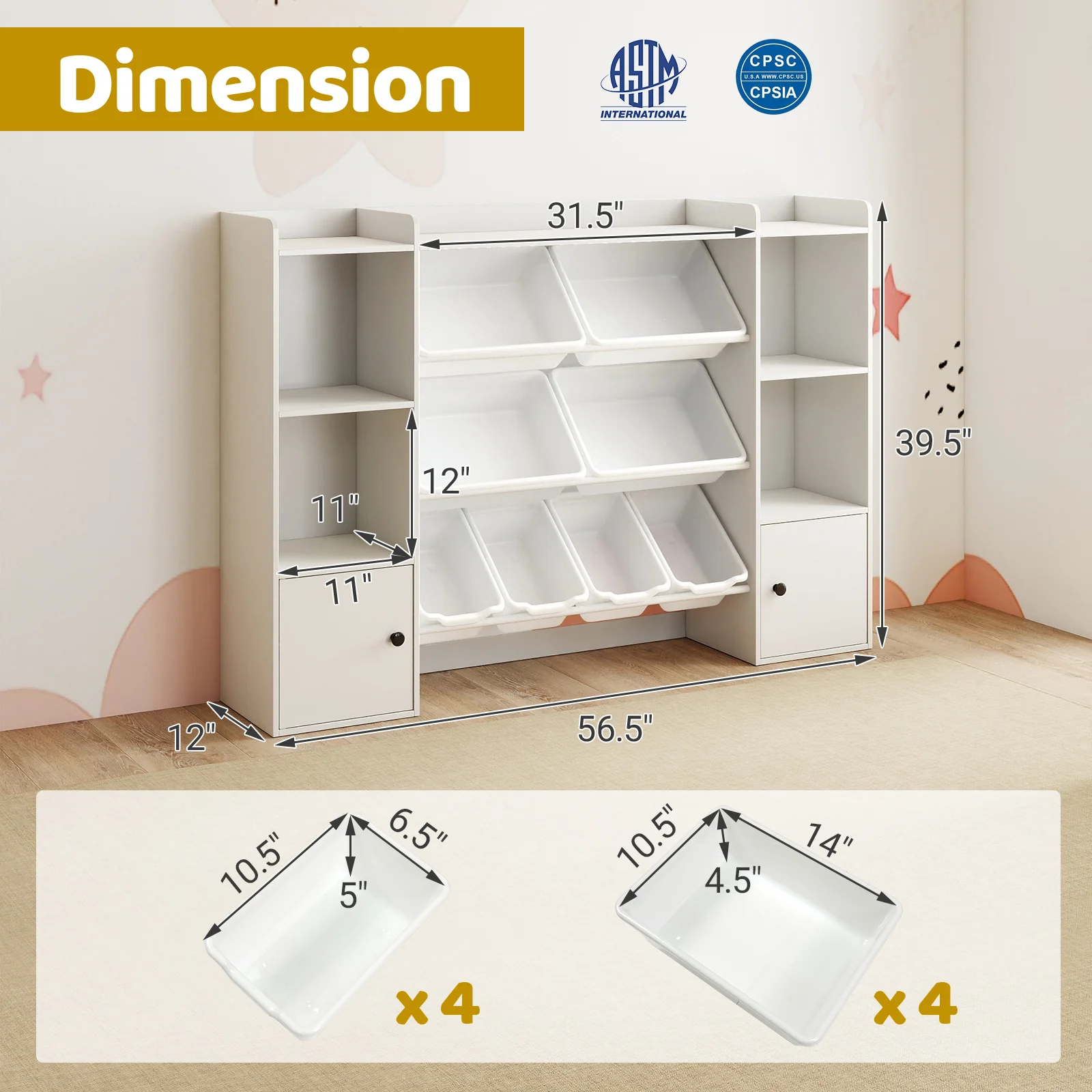 Kids Toy Storage and Bookshelf with Boxes and Open Shelves, White - Image 5