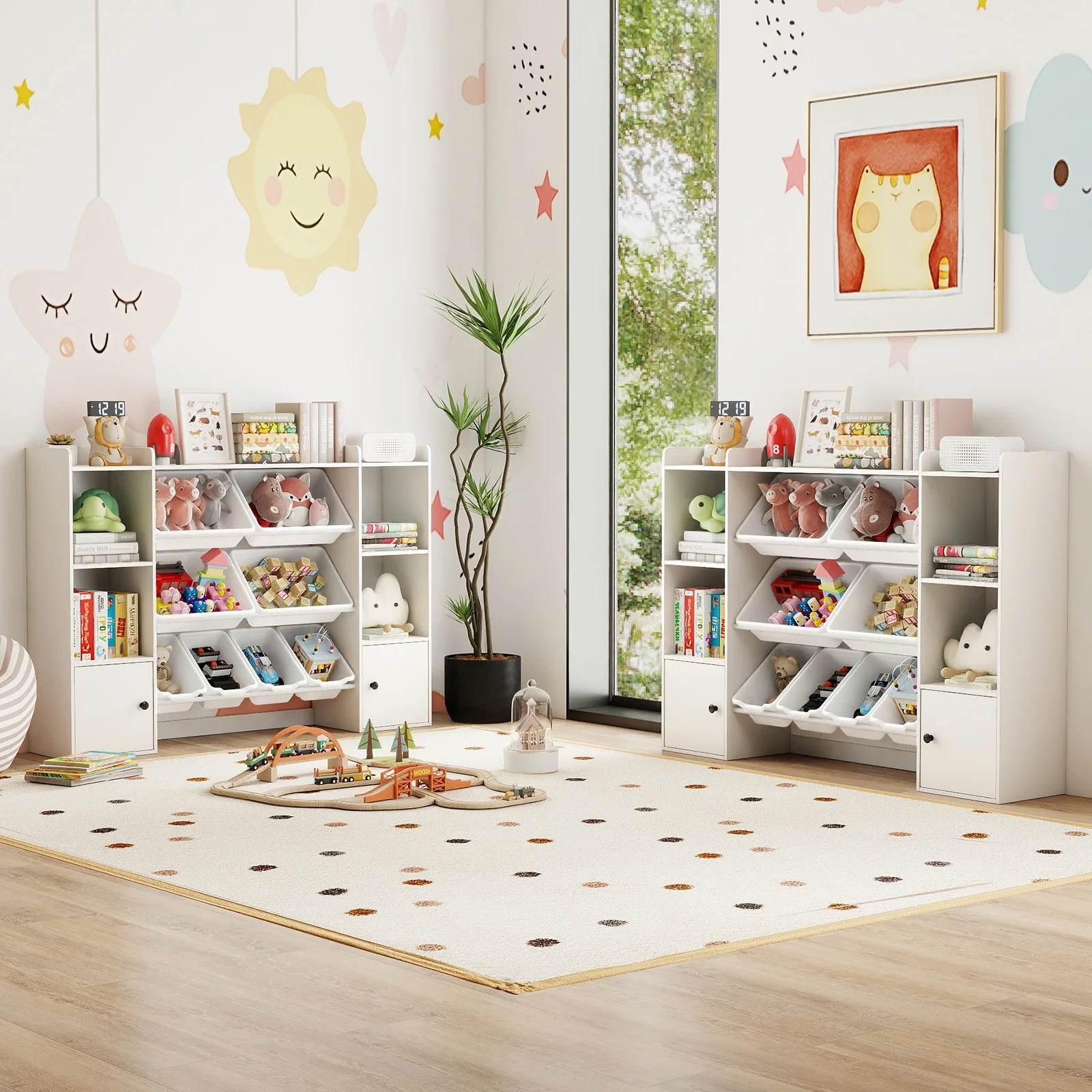 Kids Toy Storage and Bookshelf with Boxes and Open Shelves, White - Image 6