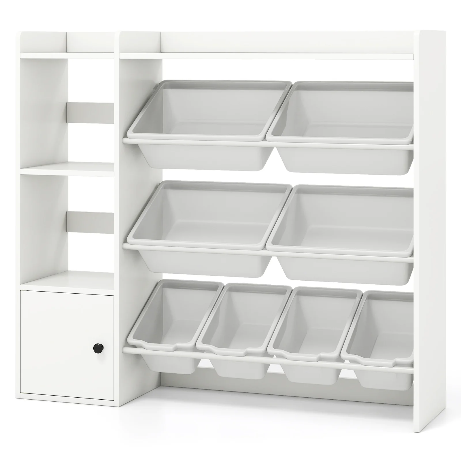 Kids Toy Storage and Bookshelf with Open Shelves and Single-door Cabinet, White - Image 5