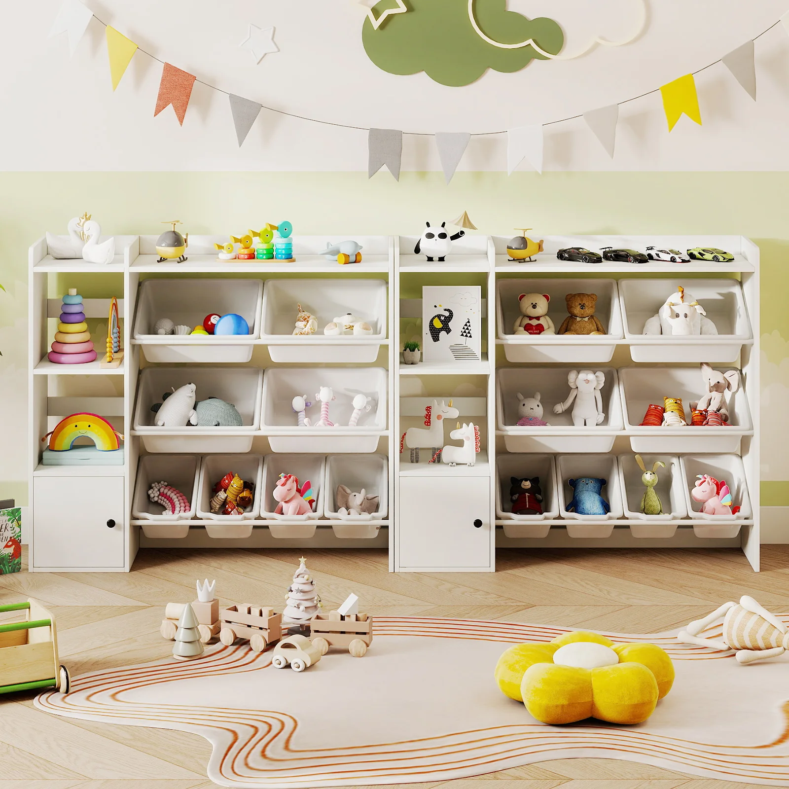 Kids Toy Storage and Bookshelf with Open Shelves and Single-door Cabinet, White - Image 7