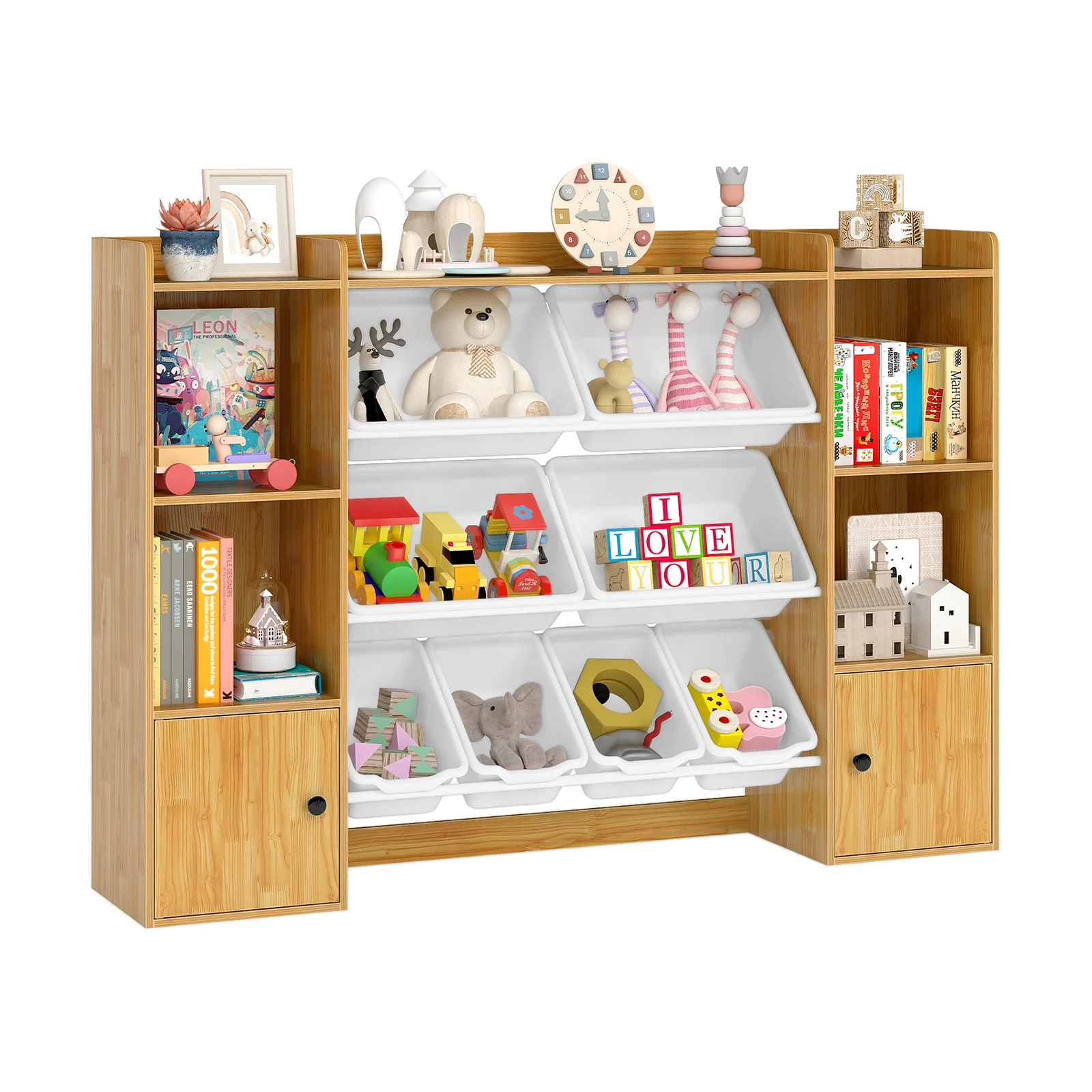 Kids Toy Storage Bookshelf With Boxes, Open Shelves, Beige - Image 4