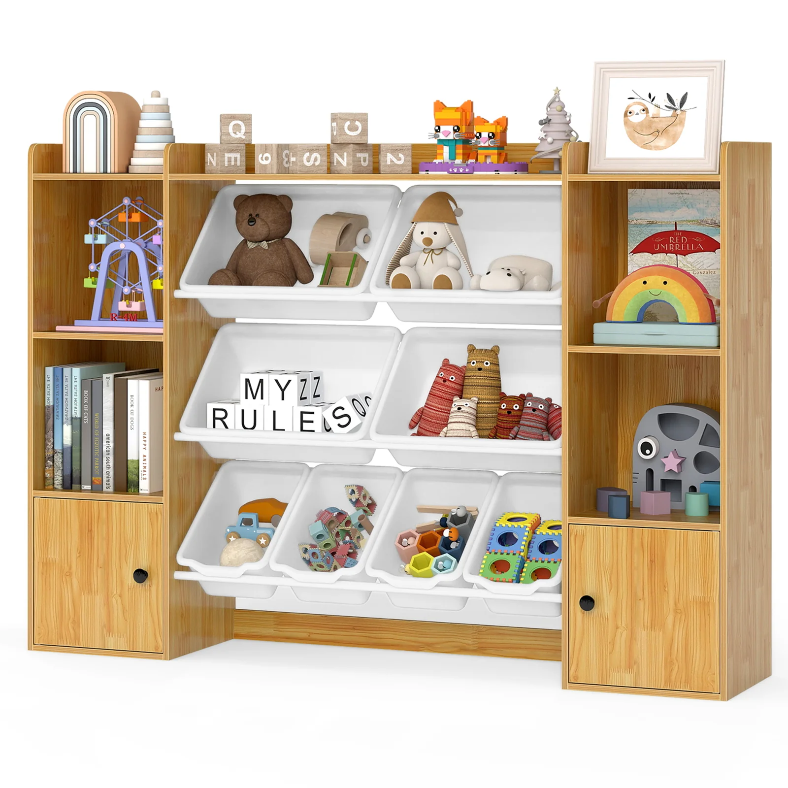 Kids Toy Storage Bookshelf With Boxes, Open Shelves, Beige - Image 5