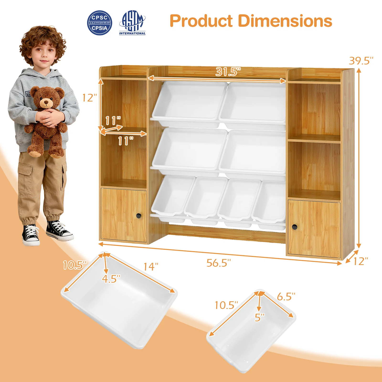 Kids Toy Storage Bookshelf With Boxes, Open Shelves, Beige - Image 6