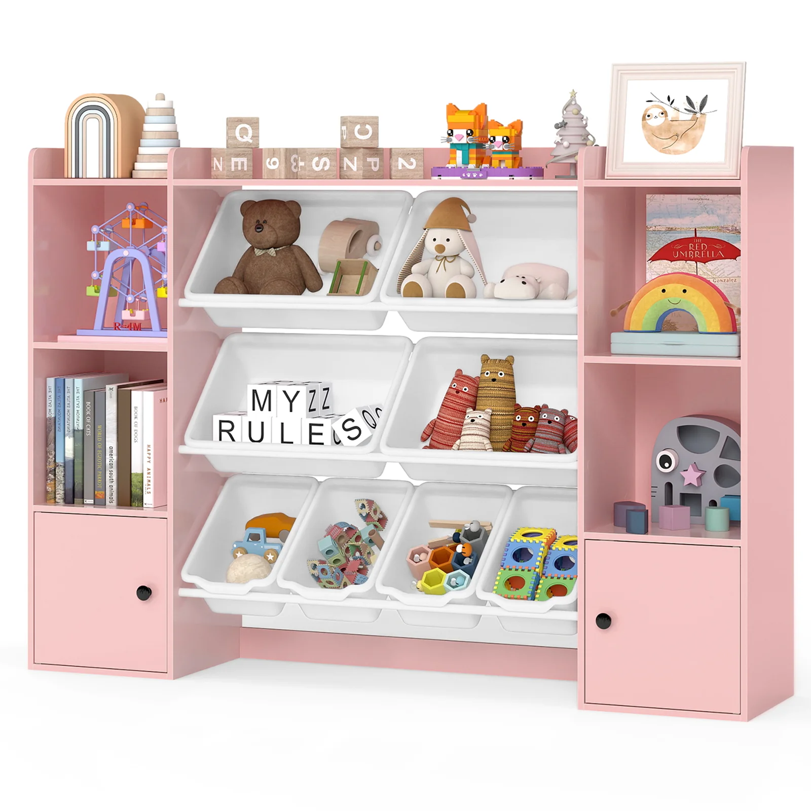Kids Toy Storage Bookshelf With Boxes, Pink - Image 5