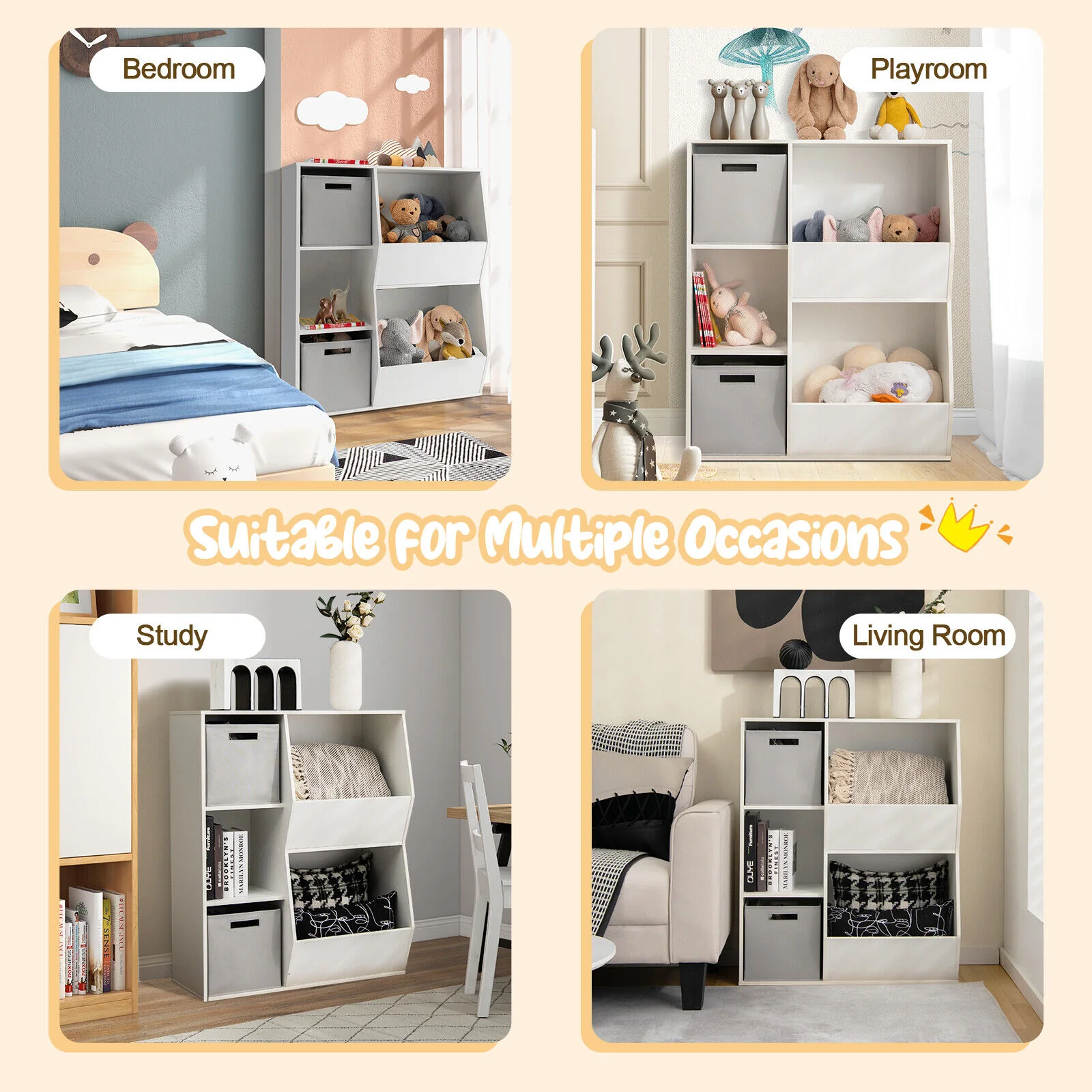 Kids Toy Storage Cabinet Shelf Organizer, White - Image 10