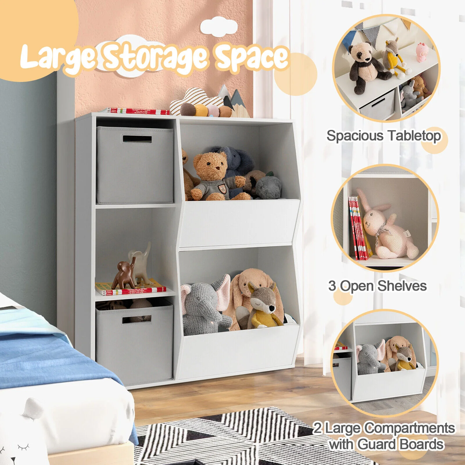 Kids Toy Storage Cabinet Shelf Organizer, White - Image 7