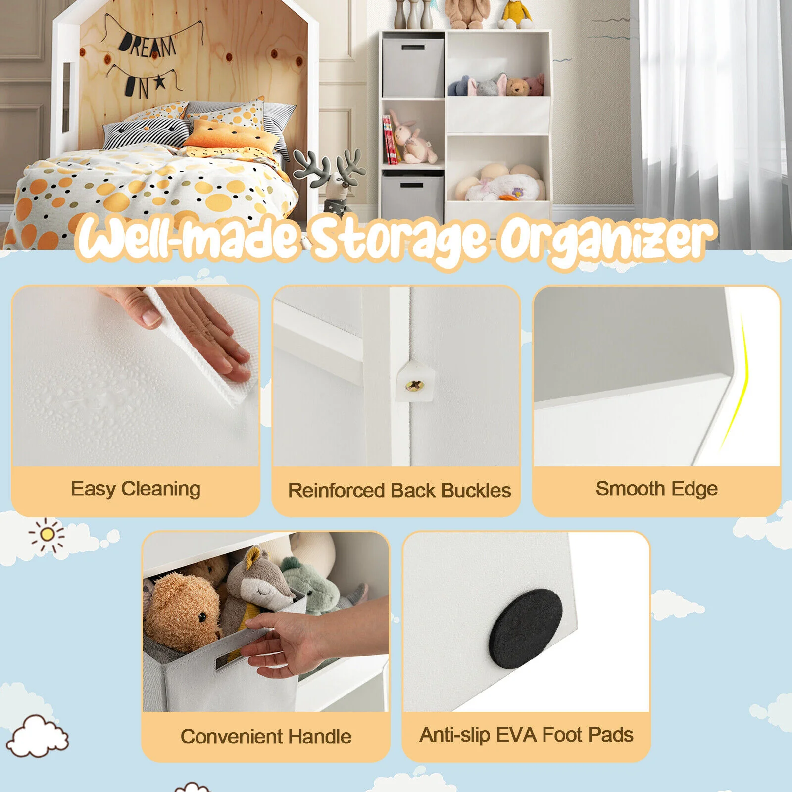 Kids Toy Storage Cabinet Shelf Organizer, White - Image 8