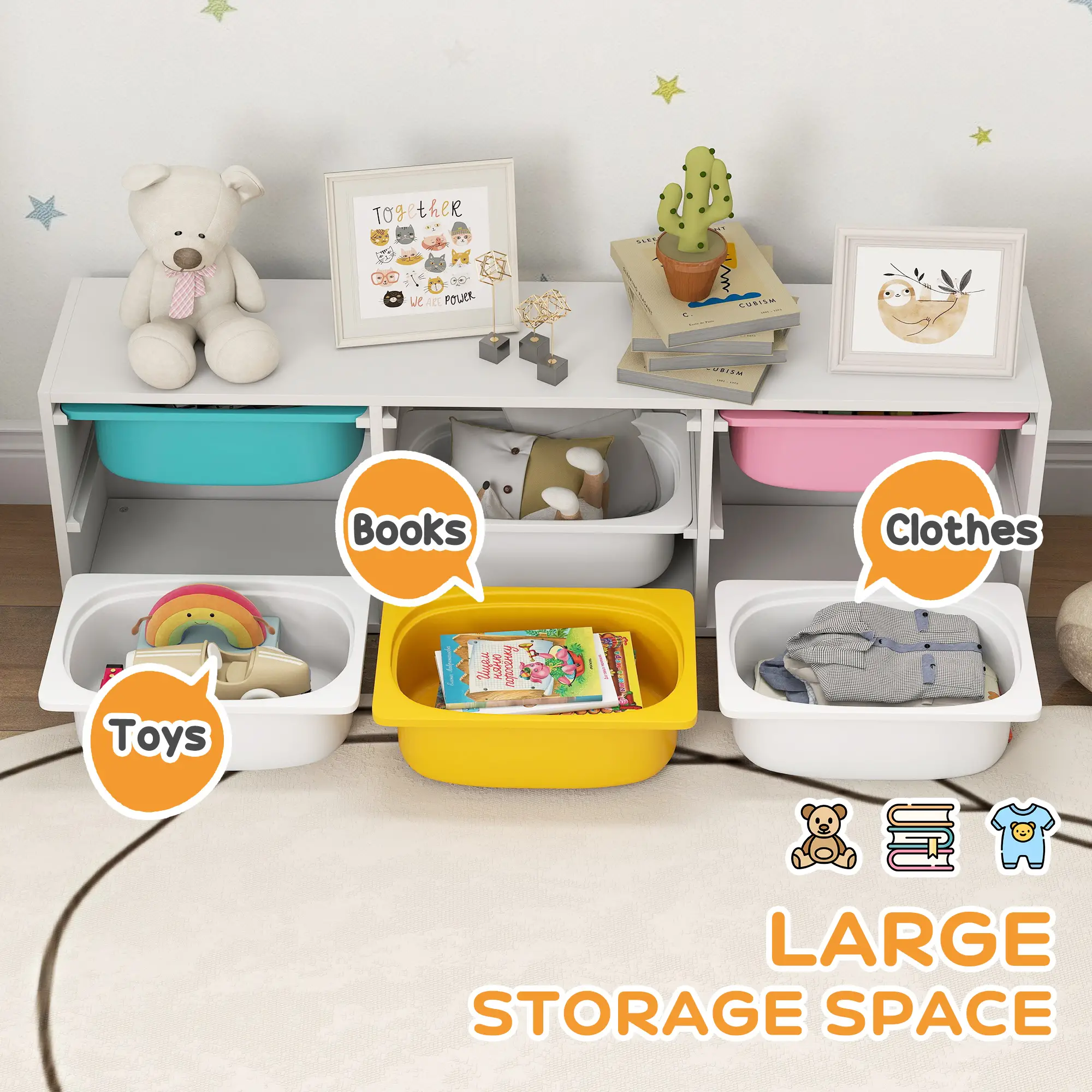 Kids Toy Storage Organizer with 6 Removable Plastic Bins - Image 4