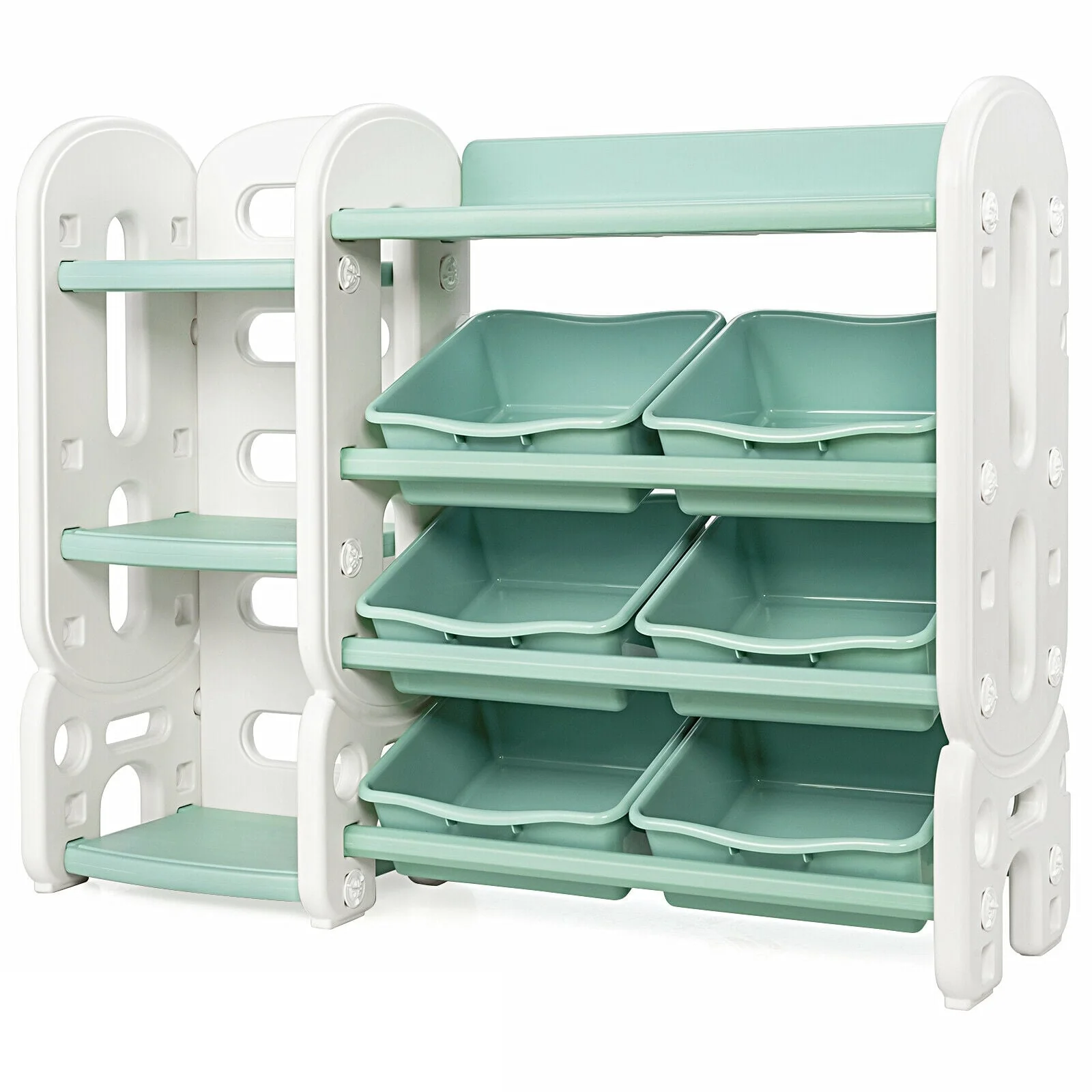 Kids Toy Storage Organizer With Bins, Multi-Layer Shelf, Green
