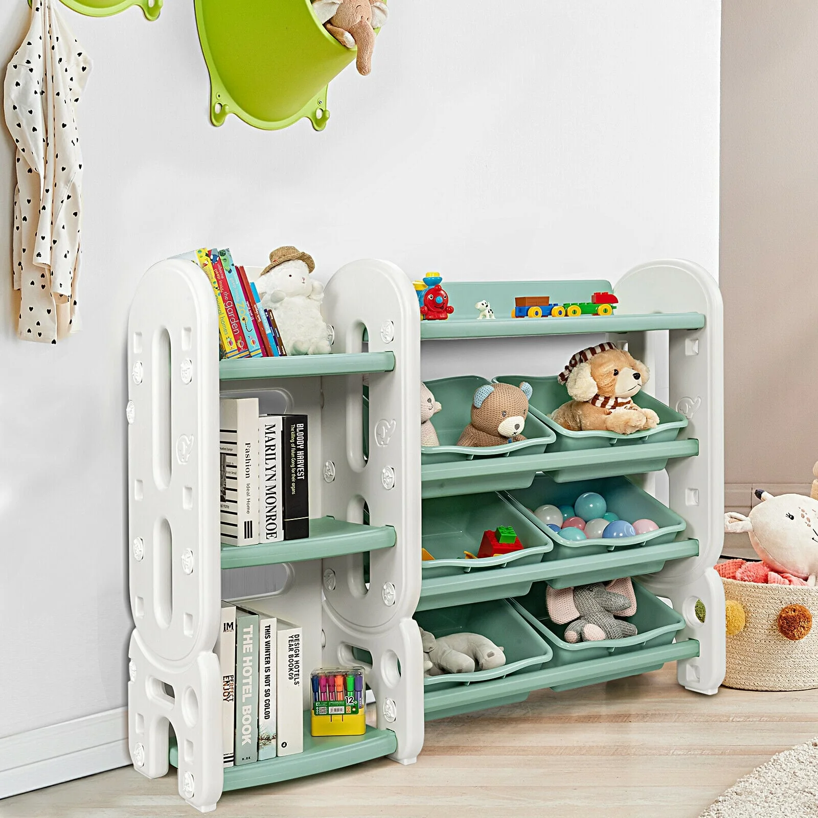 Kids Toy Storage Organizer With Bins, Multi-Layer Shelf, Green - Image 2