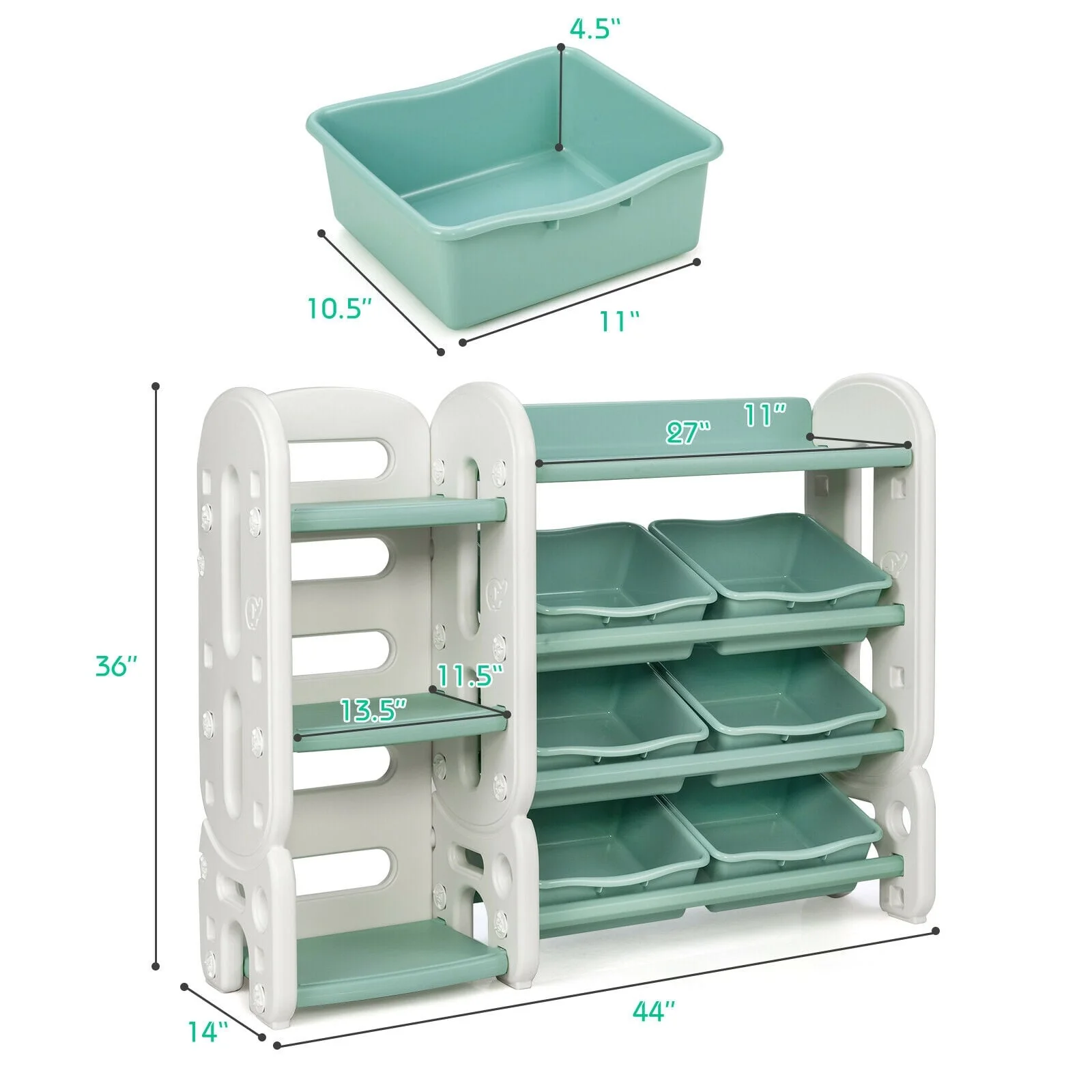 Kids Toy Storage Organizer With Bins, Multi-Layer Shelf, Green - Image 5