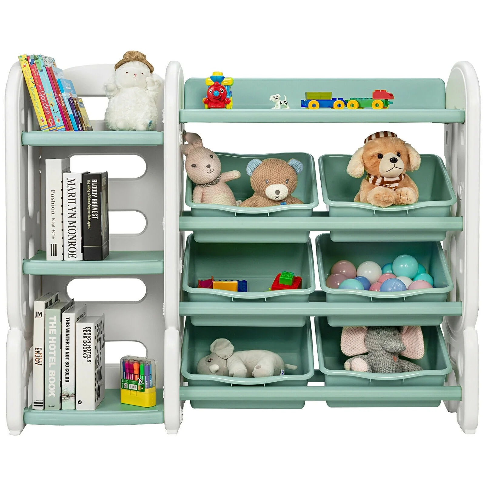 Kids Toy Storage Organizer With Bins, Multi-Layer Shelf, Green - Image 8