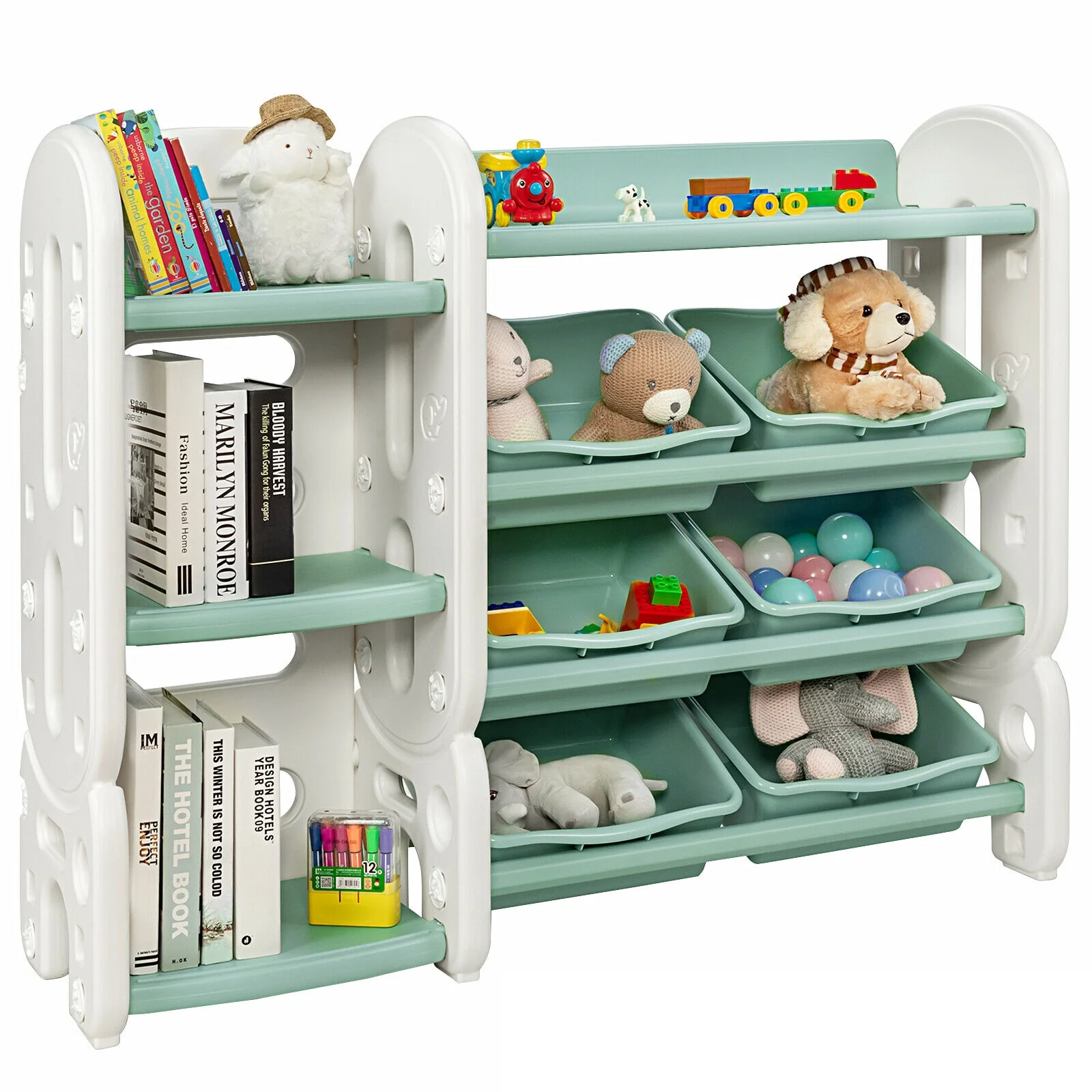 Kids Toy Storage Organizer With Bins, Multi-Layer Shelf, Green - Image 9
