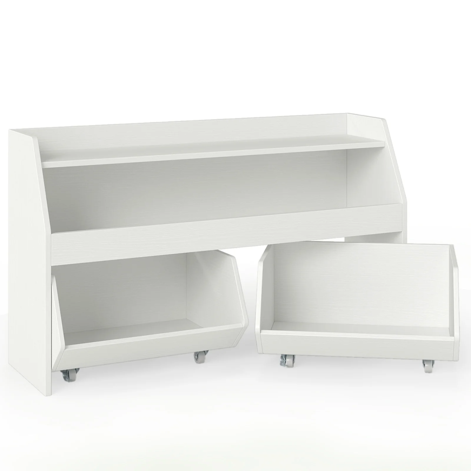 Kids Toy Storage Organizer Wooden Bookcase with 2 Movable Drawers, White