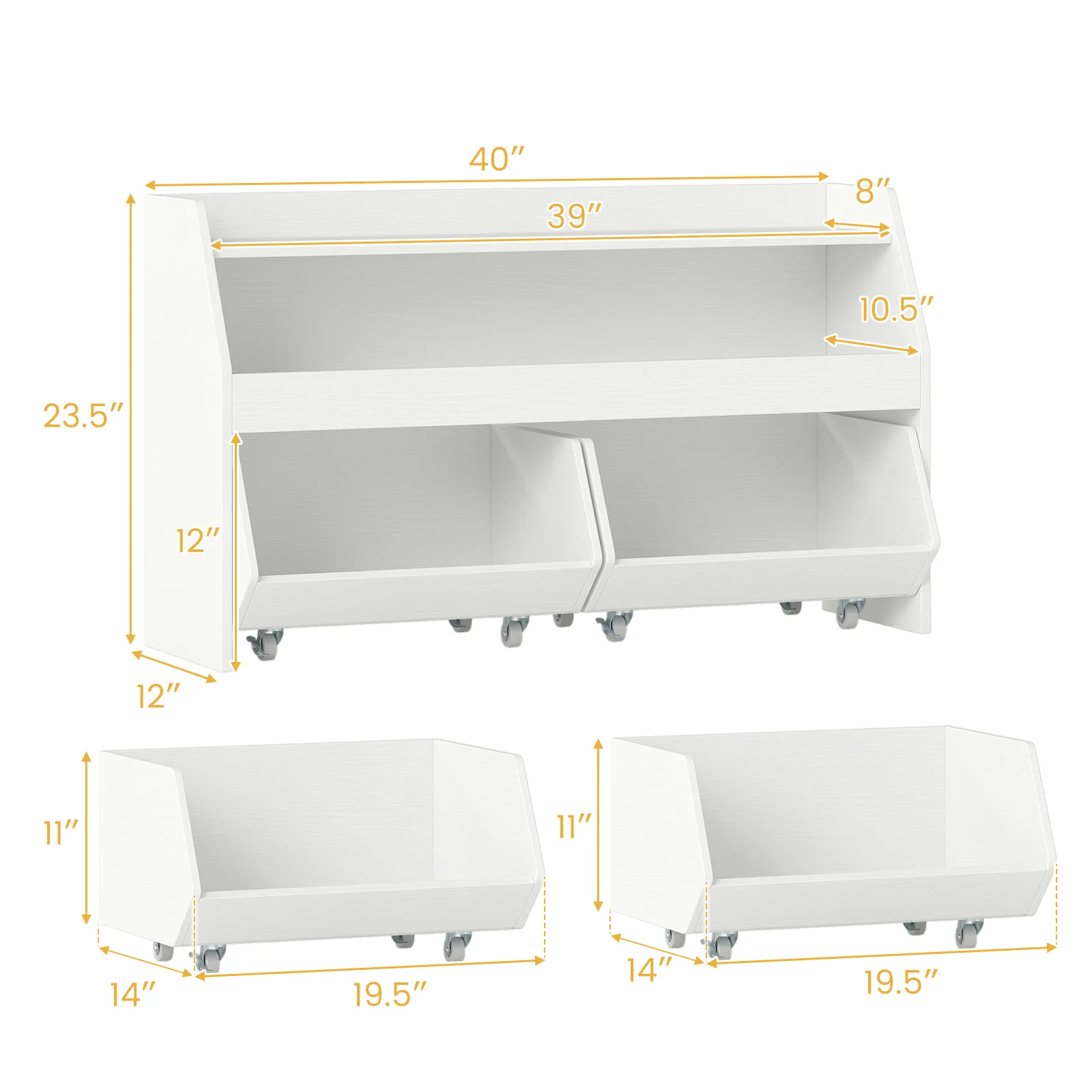 Kids Toy Storage Organizer Wooden Bookcase with 2 Movable Drawers, White - Image 6