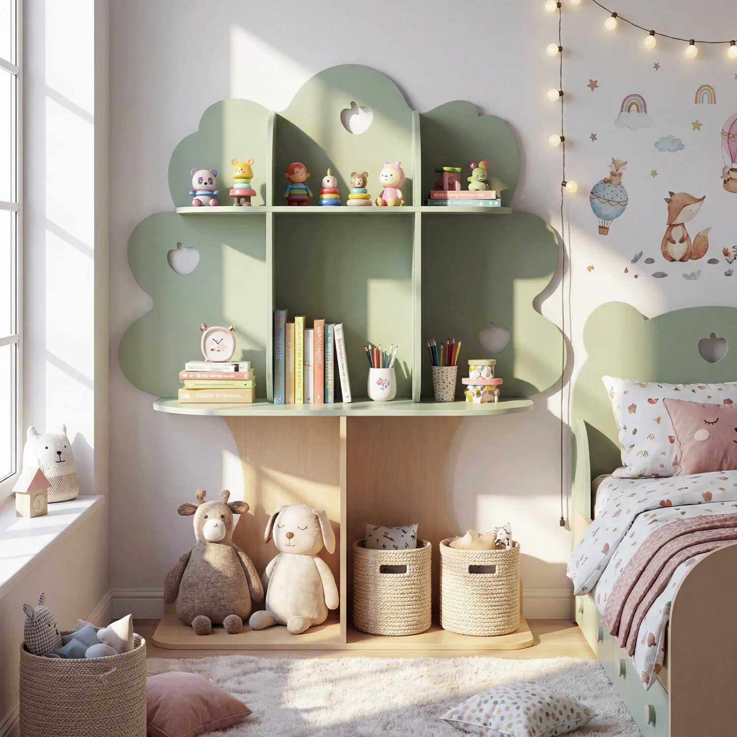 Kids Tree Bookshelf, 45" Tall, Freestanding Bookcase, Green - Image 7