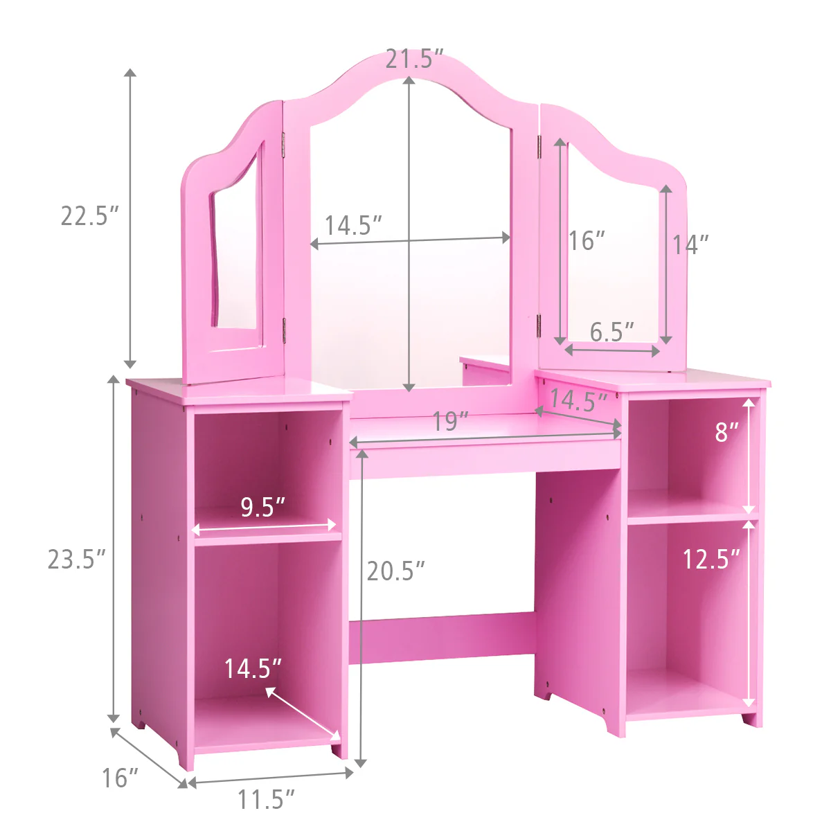 Kids Tri Folding Mirror Makeup Dressing Vanity Table Set, Pink - Image 6