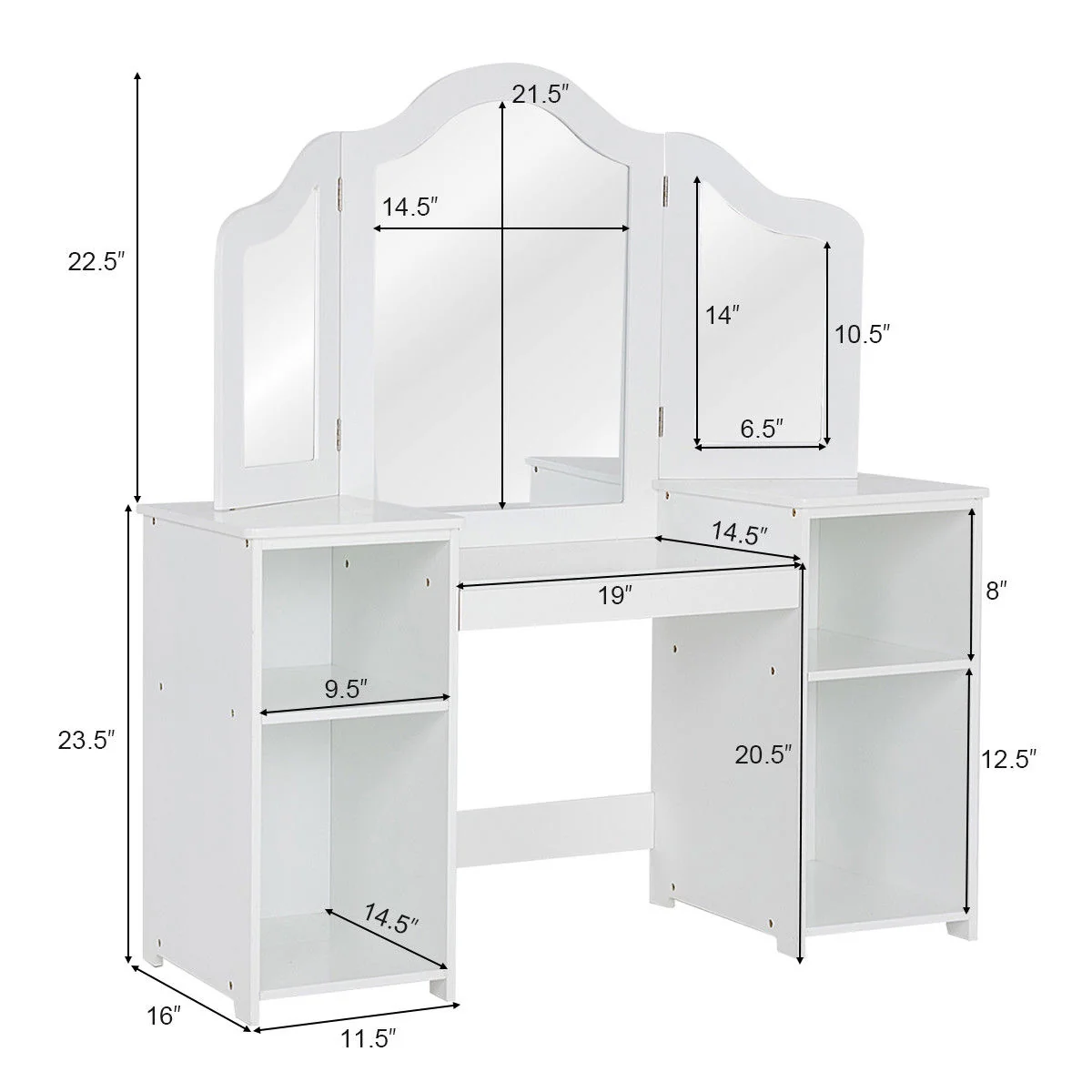 Kids Tri Folding Mirror Makeup Dressing Vanity Table Set, White - Image 6