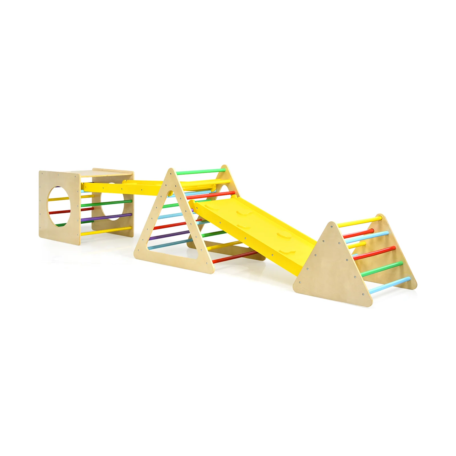 Kids Triangle Climber Play Gym Set, 2 Ramps, Natural