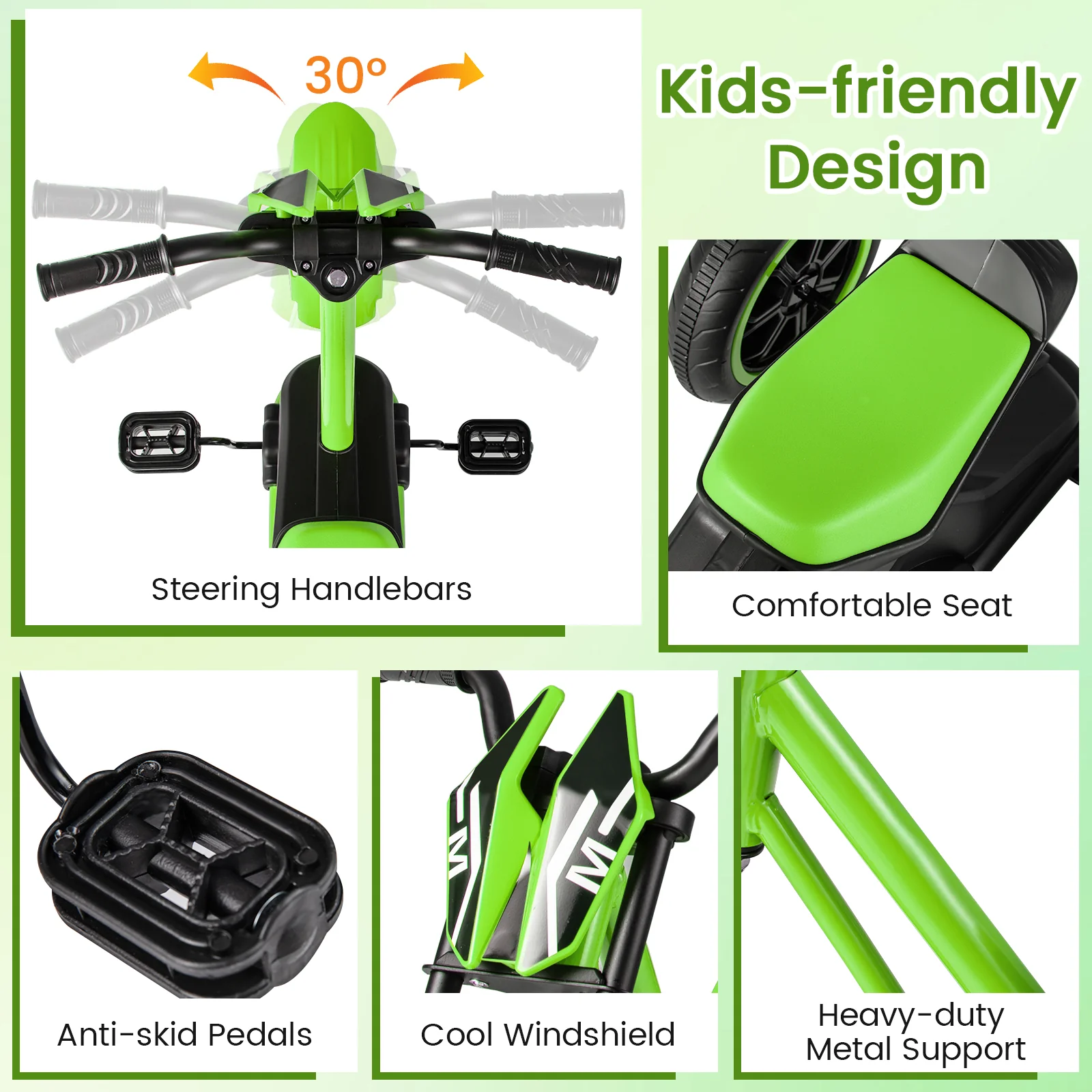 Kids Tricycle 3-Wheel Toddler Bike with Foot Pedals Forward Backward, Green - Image 8