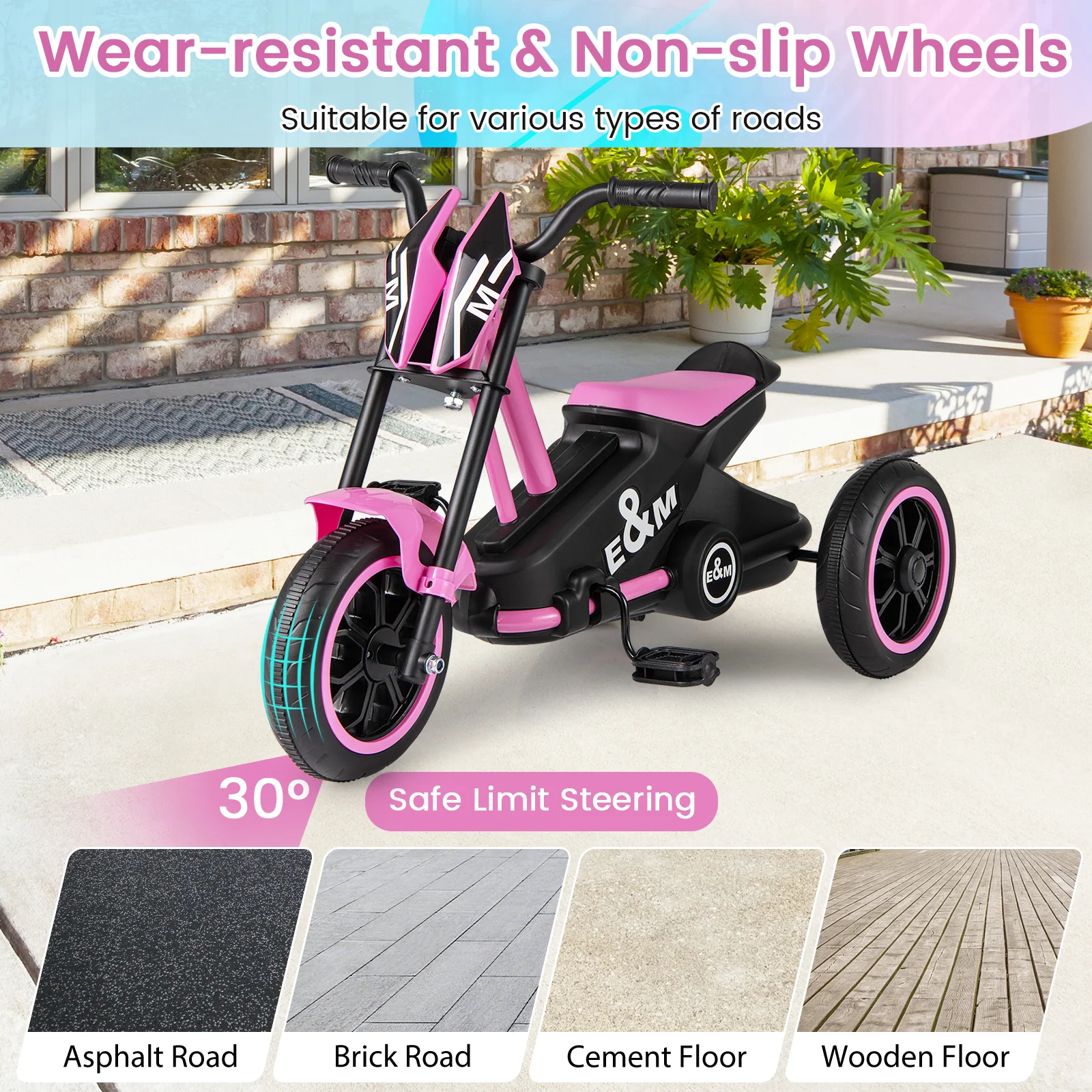 Kids Tricycle 3-Wheel Toddler Bike with Foot Pedals Forward Backward, Pink - Image 10