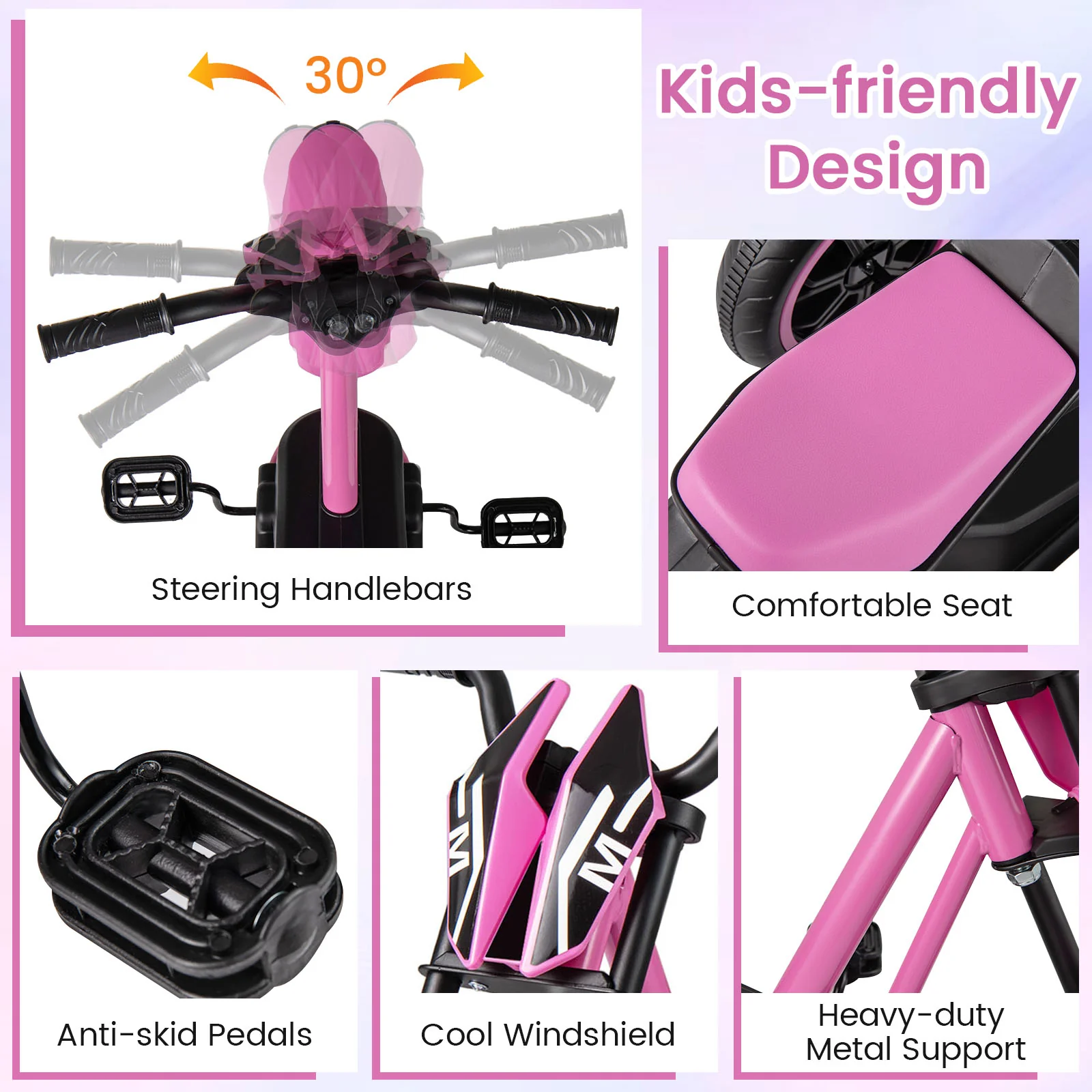 Kids Tricycle 3-Wheel Toddler Bike with Foot Pedals Forward Backward, Pink - Image 8