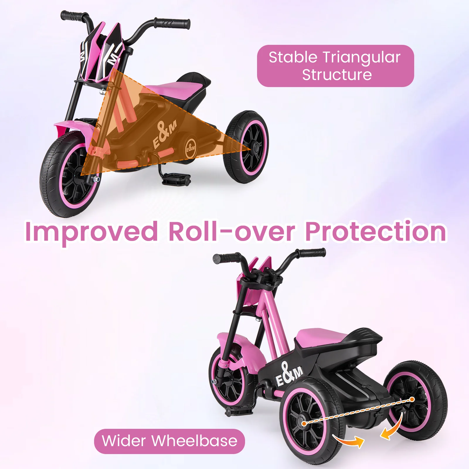 Kids Tricycle 3-Wheel Toddler Bike with Foot Pedals Forward Backward, Pink - Image 9