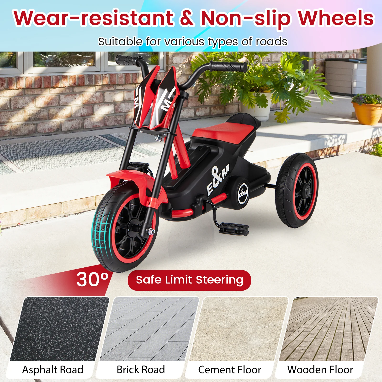 Kids Tricycle 3-Wheel Toddler Bike with Foot Pedals Forward Backward, Red - Image 10