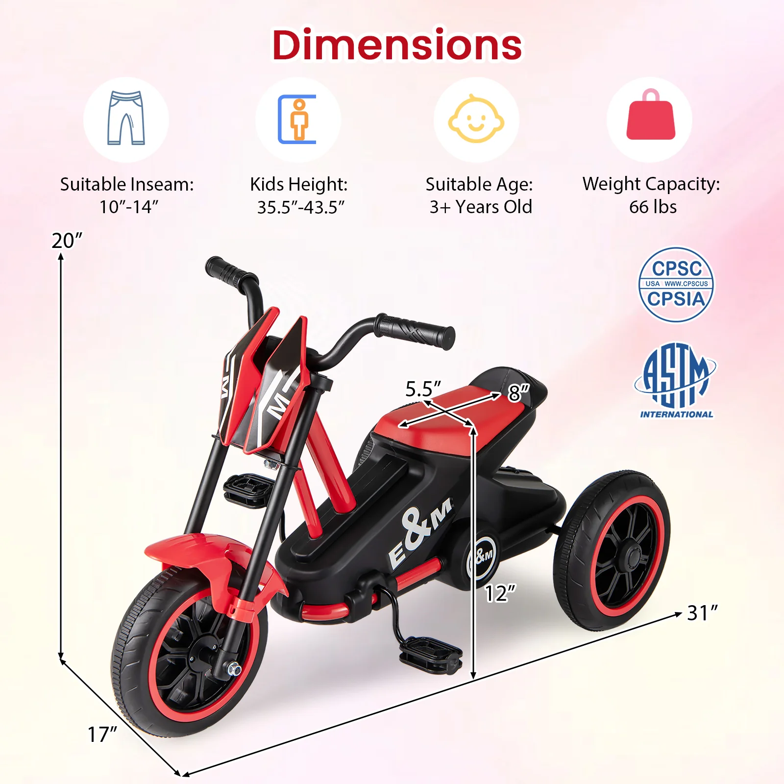Kids Tricycle 3-Wheel Toddler Bike with Foot Pedals Forward Backward, Red - Image 6