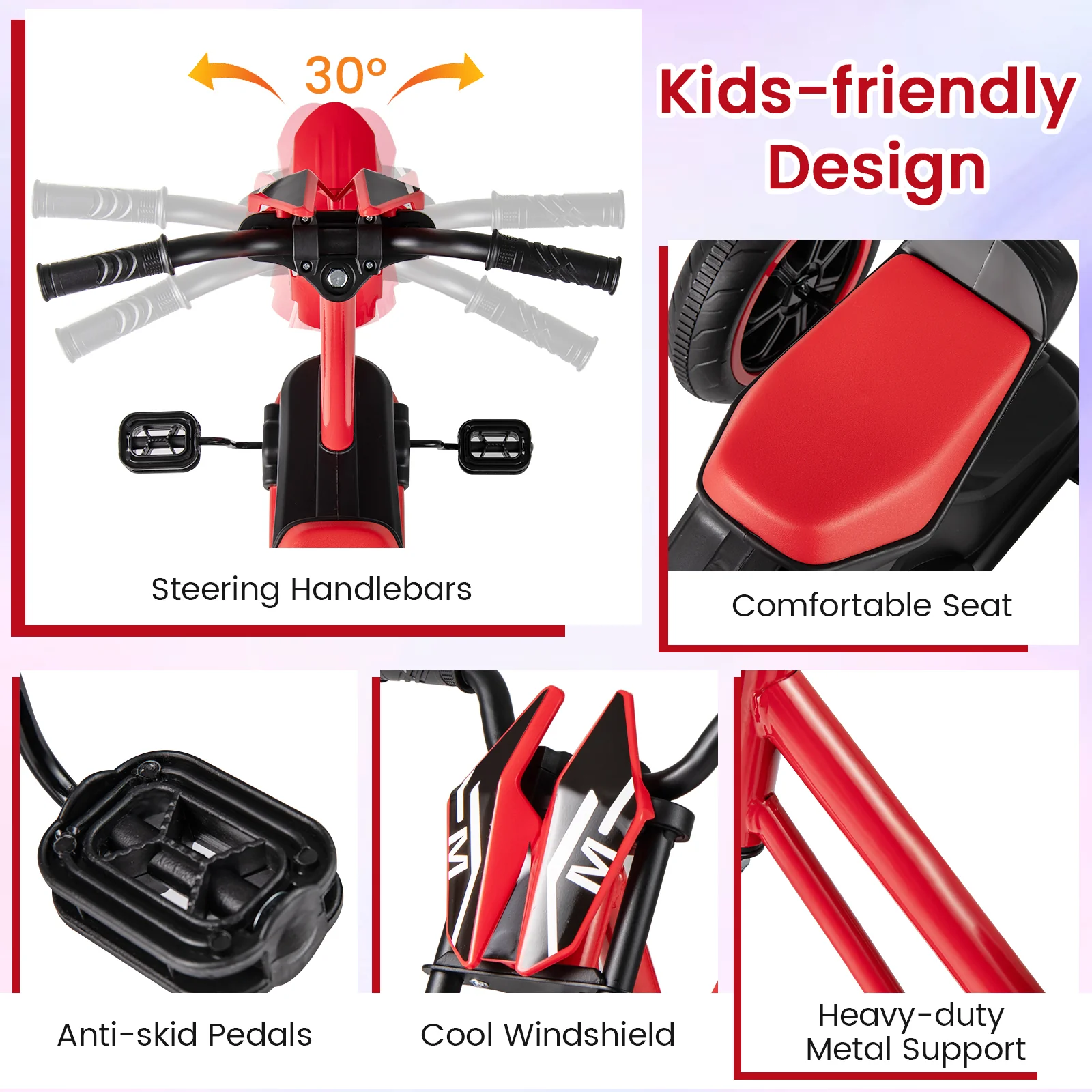Kids Tricycle 3-Wheel Toddler Bike with Foot Pedals Forward Backward, Red - Image 8