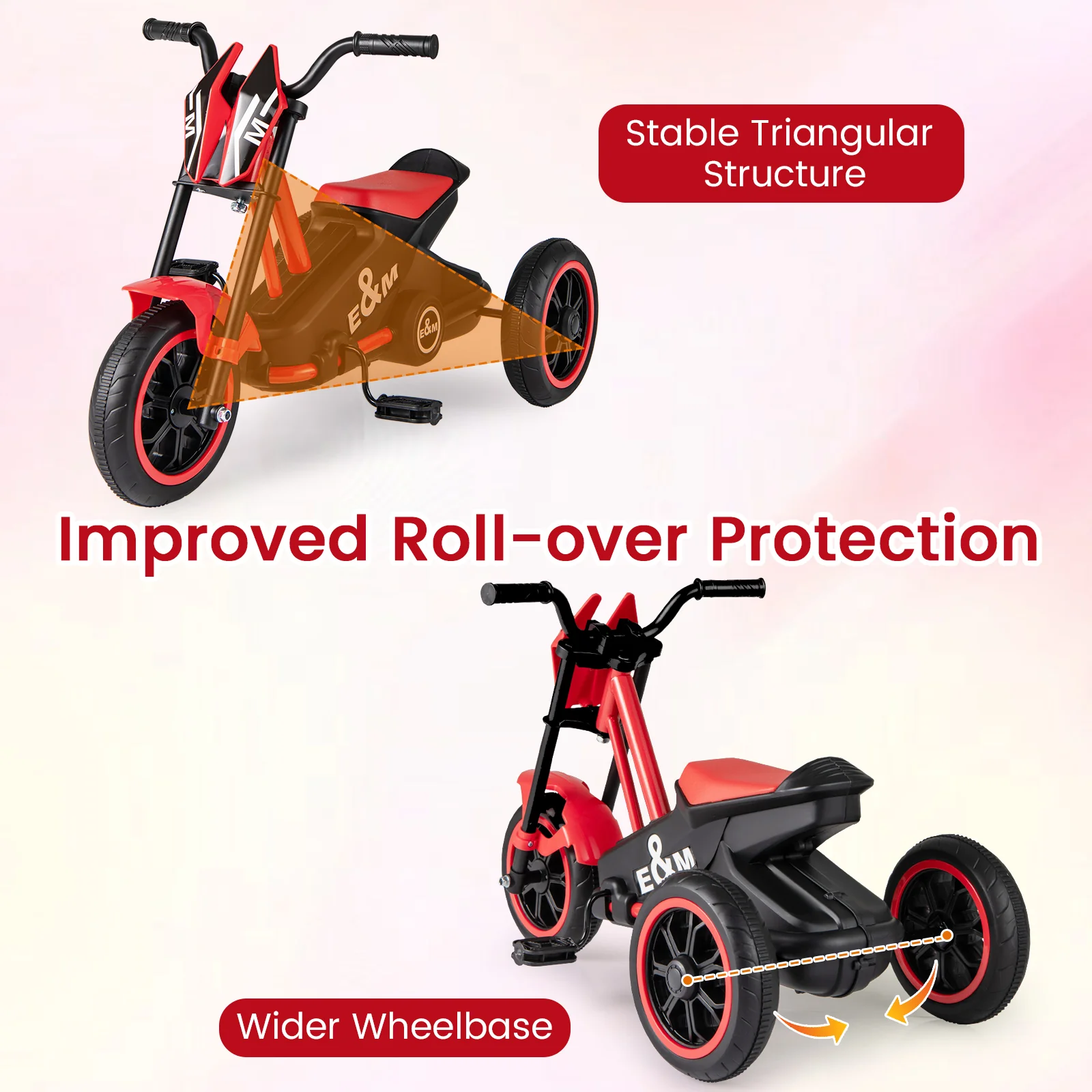 Kids Tricycle 3-Wheel Toddler Bike with Foot Pedals Forward Backward, Red - Image 9