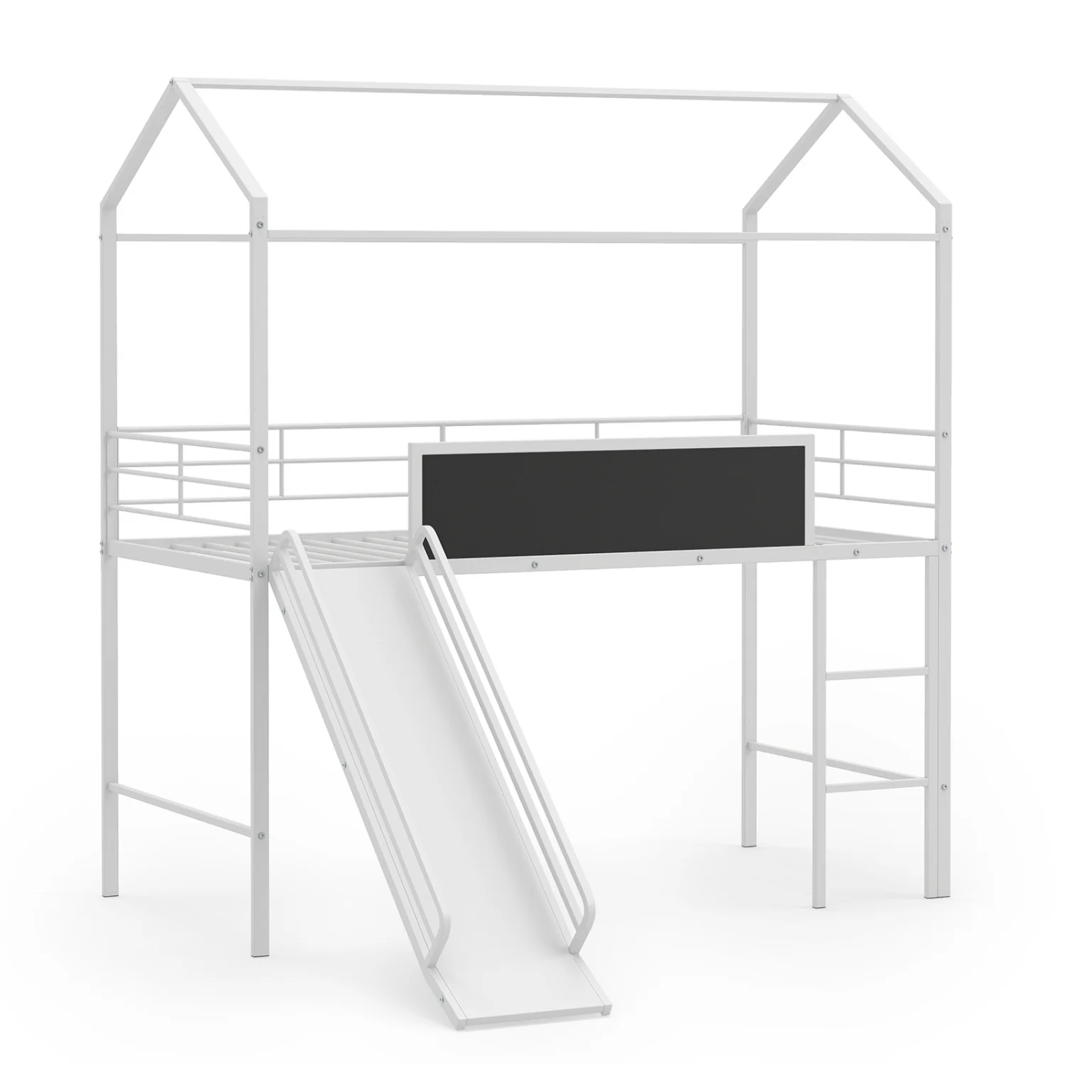 Kids Twin Size Loft Bed with Ladder and Slide, White
