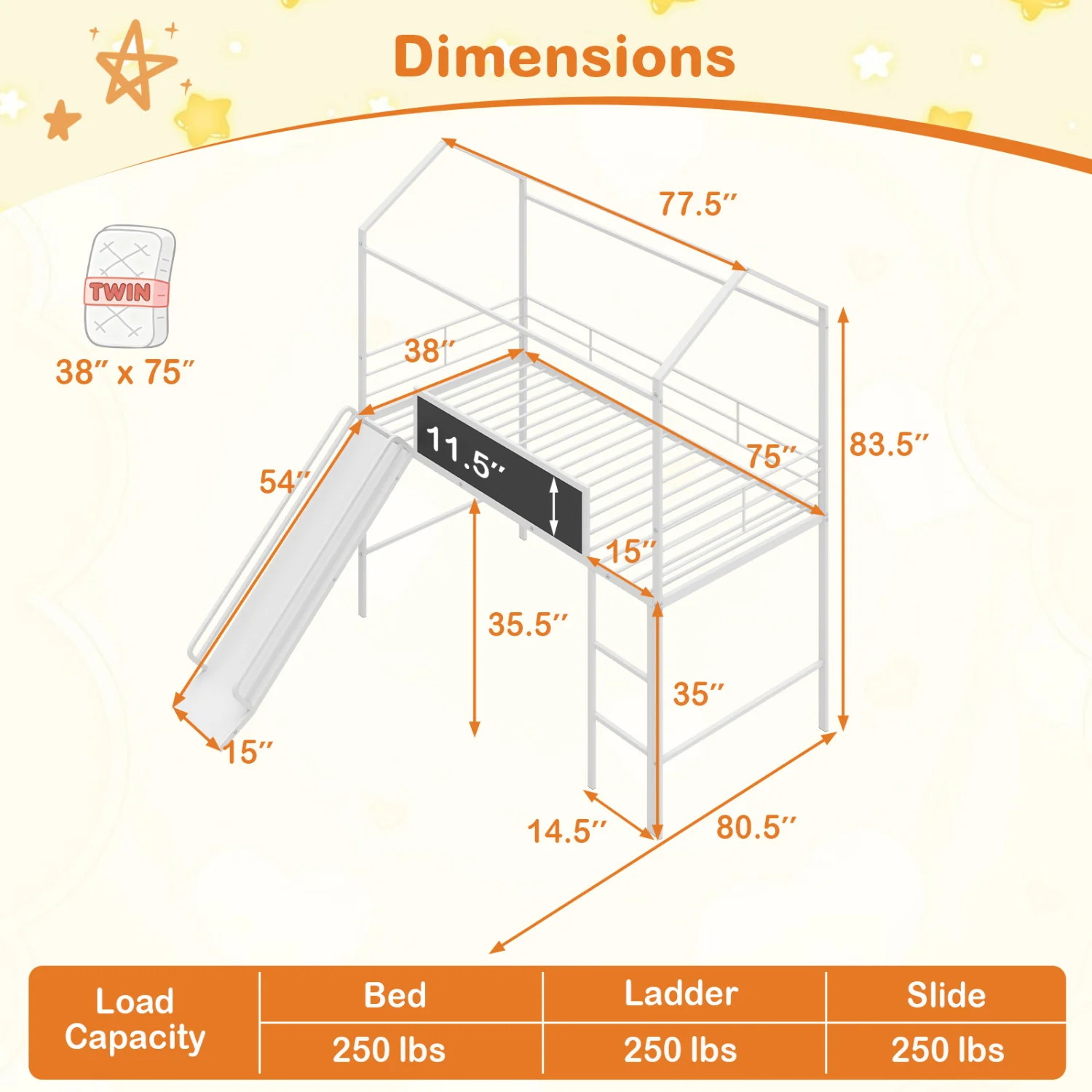 Kids Twin Size Loft Bed with Ladder and Slide, White - Image 4