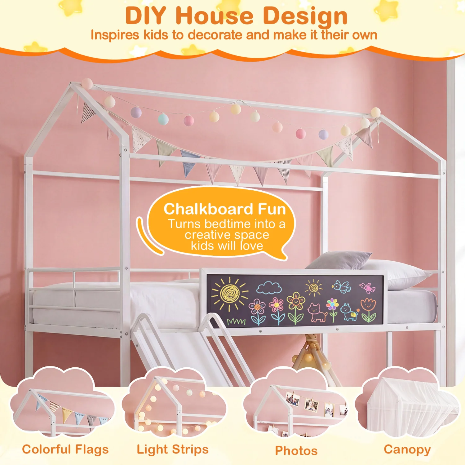 Kids Twin Size Loft Bed with Ladder and Slide, White - Image 7