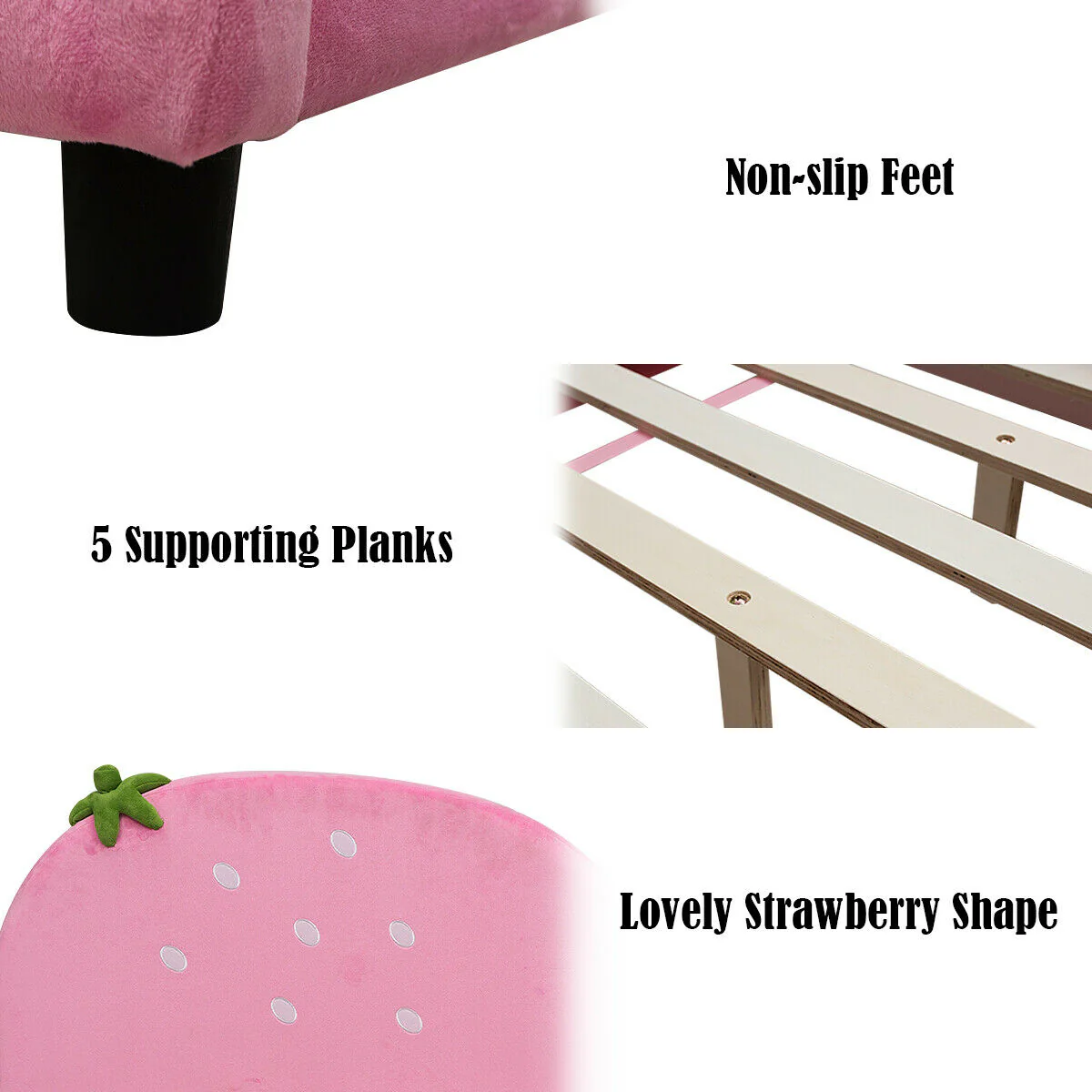 Kids Upholstered Berry Pattern Toddler Bed, Pink - Image 6